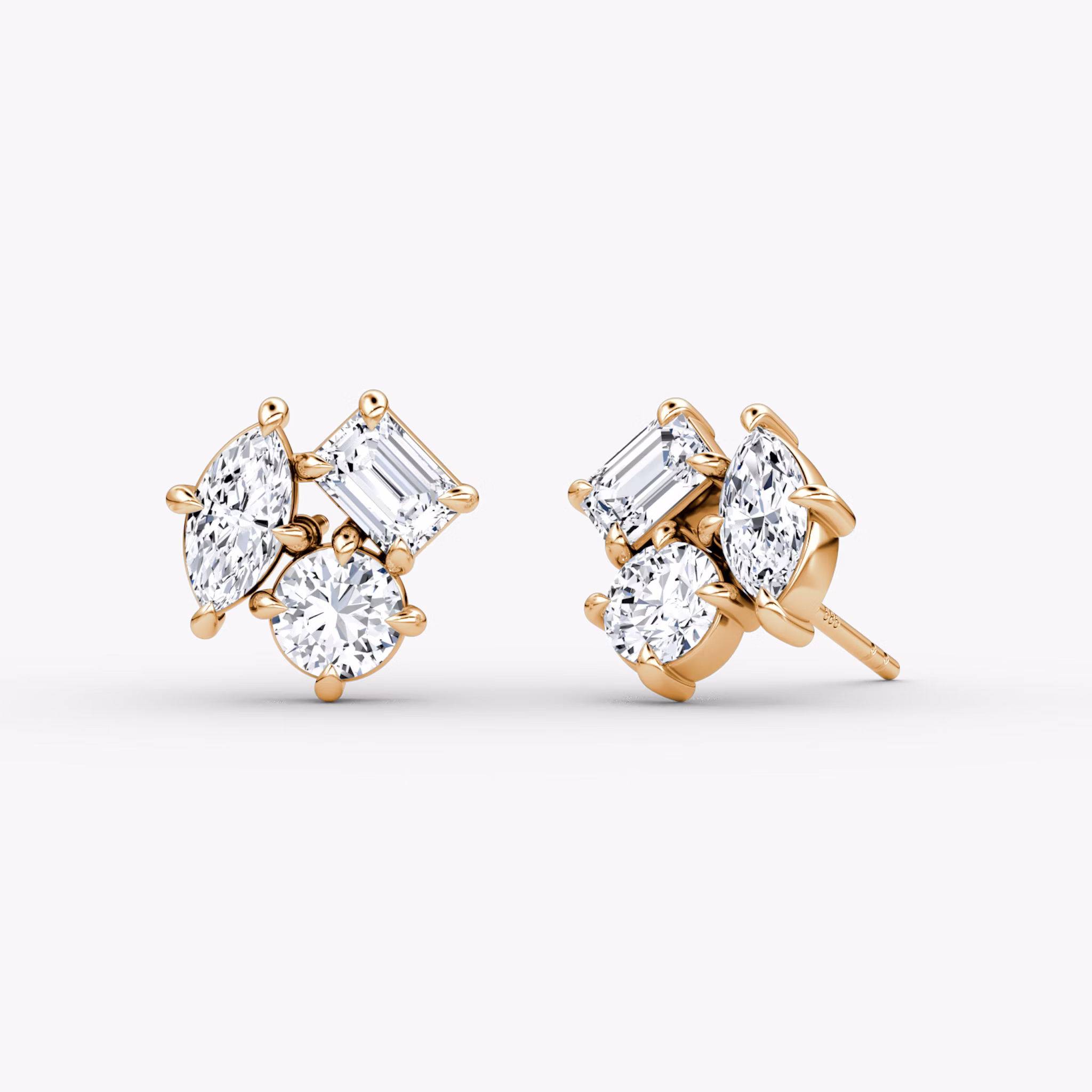 Constellation Studs | round-brilliant+emerald+marquise | 14k | Rose Gold | side: left