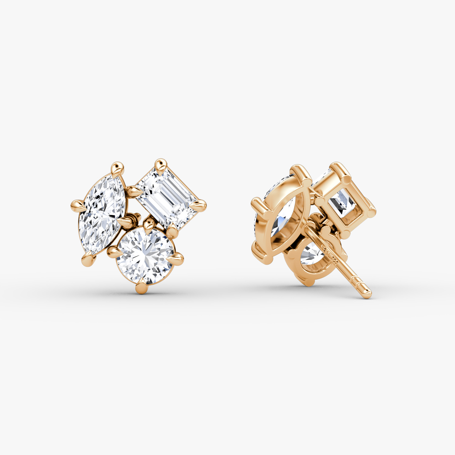 Constellation Studs | round-brilliant+emerald+marquise | 14k | Rose Gold | side: left