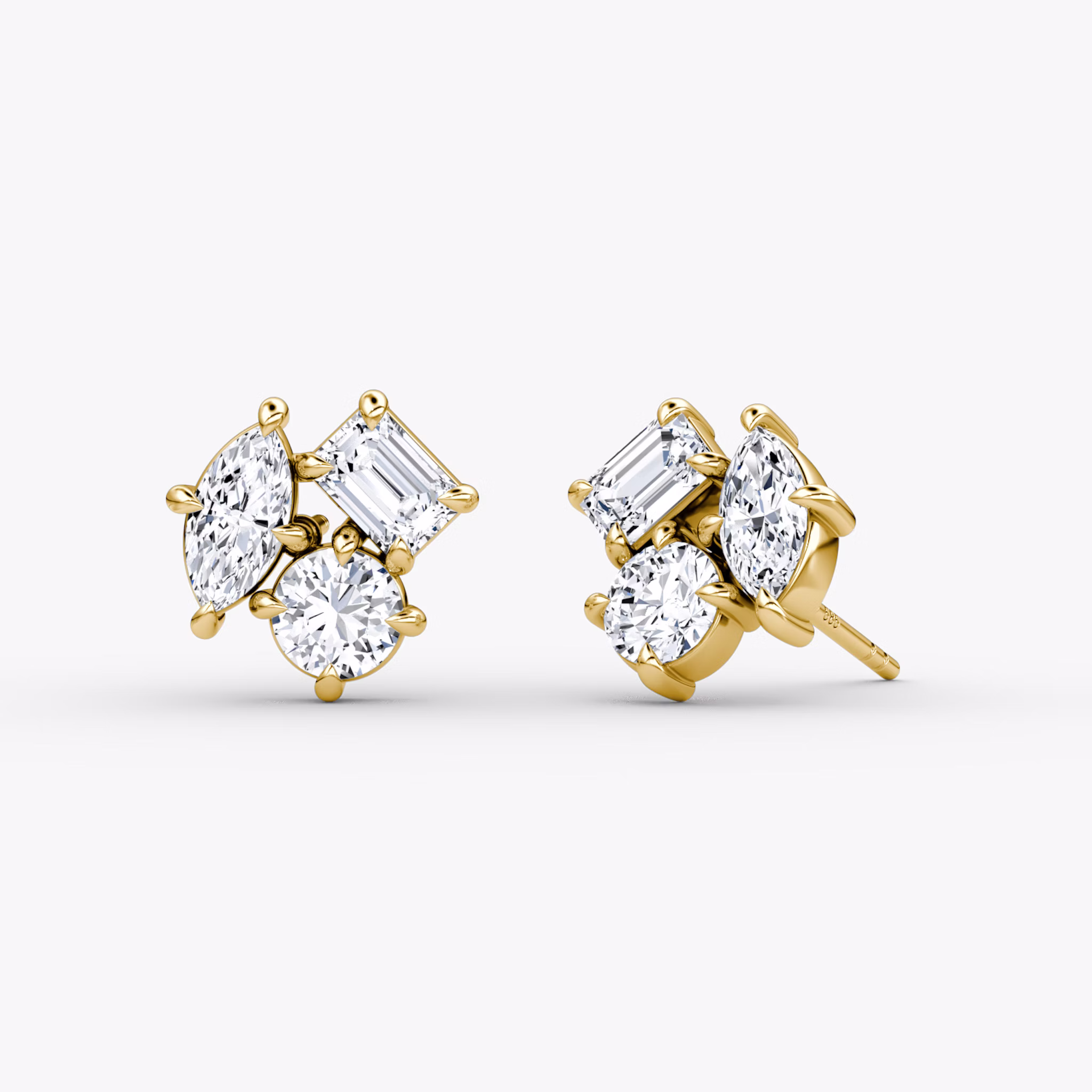 Constellation Studs | round-brilliant+emerald+marquise | 14k | Yellow Gold | side: left