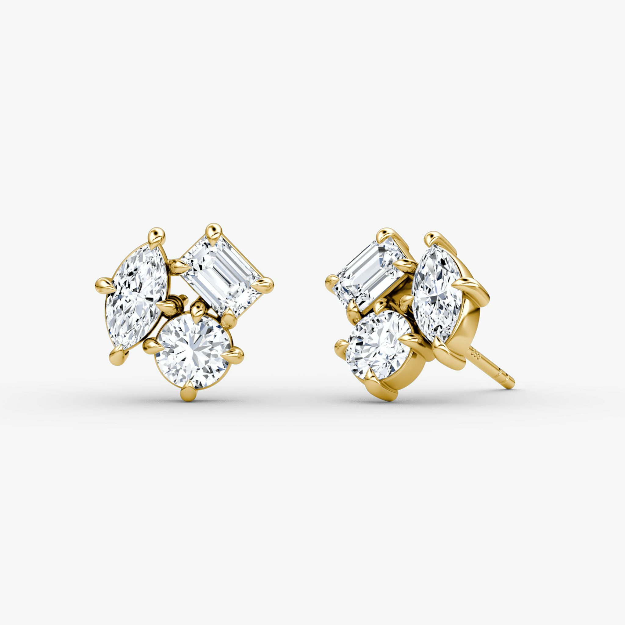 Constellation Studs | round-brilliant+emerald+marquise | 14k | Yellow Gold | side: left