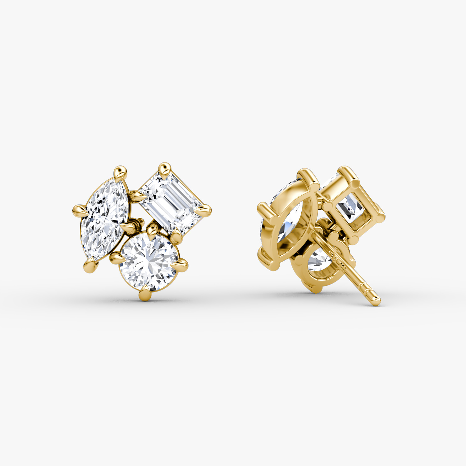 Constellation Studs | round-brilliant+emerald+marquise | 14k | Yellow Gold | side: left