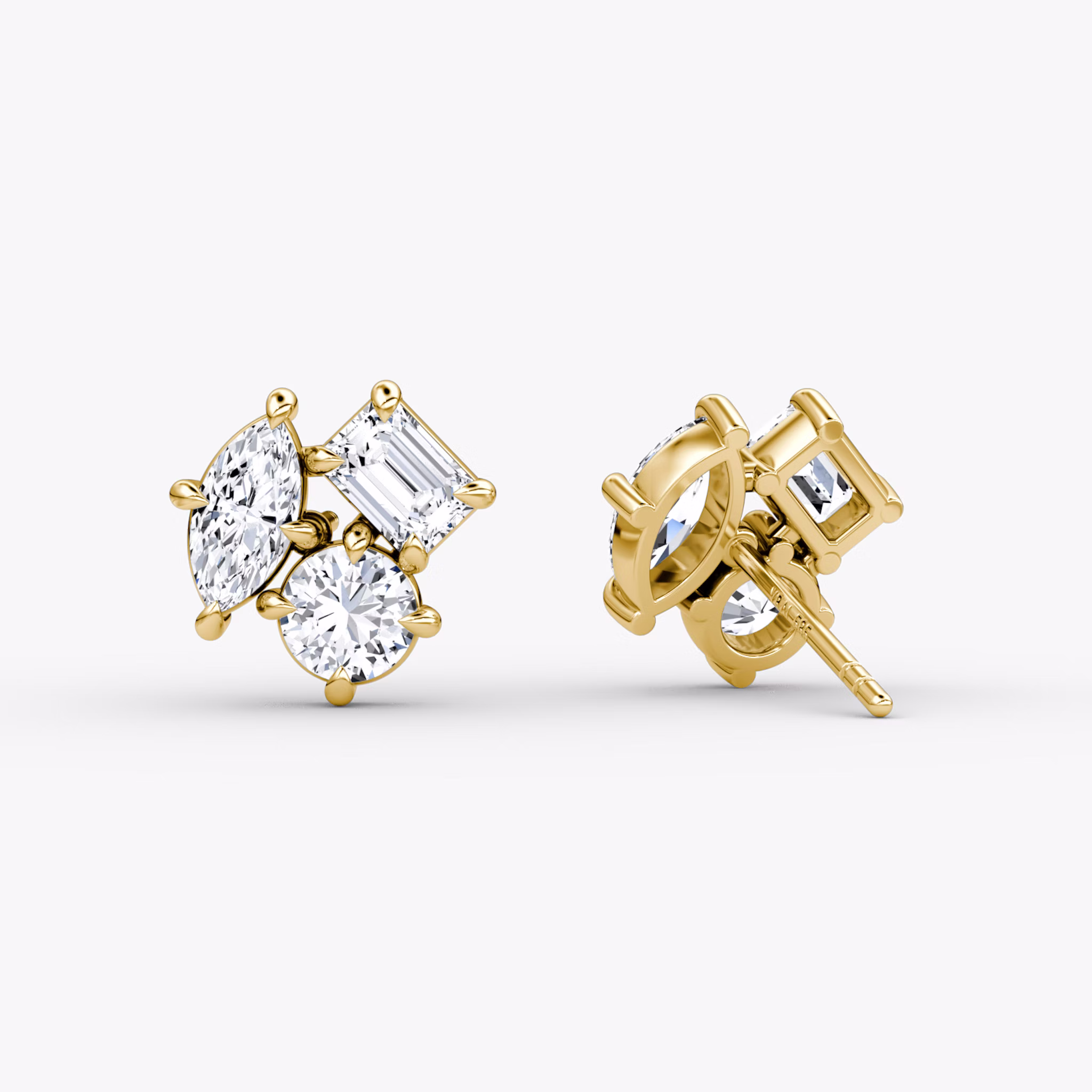 Constellation Studs | round-brilliant+emerald+marquise | 14k | Yellow Gold | side: left