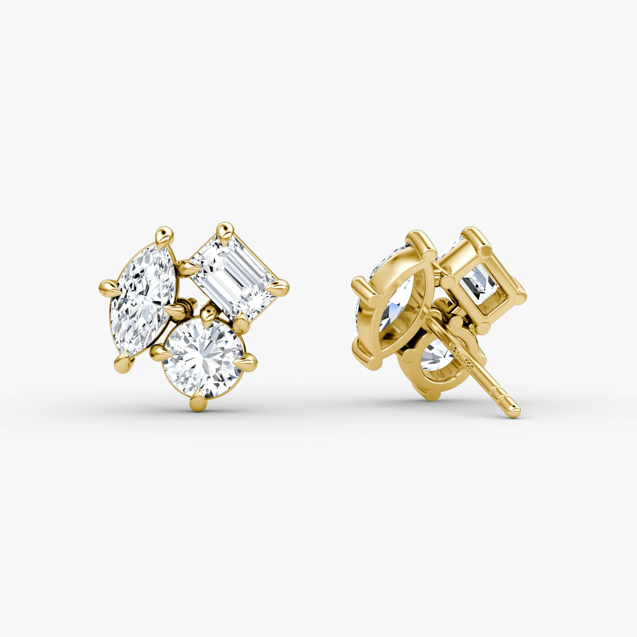 Constellation Studs | round-brilliant+emerald+marquise | 14k | Yellow Gold | side: left