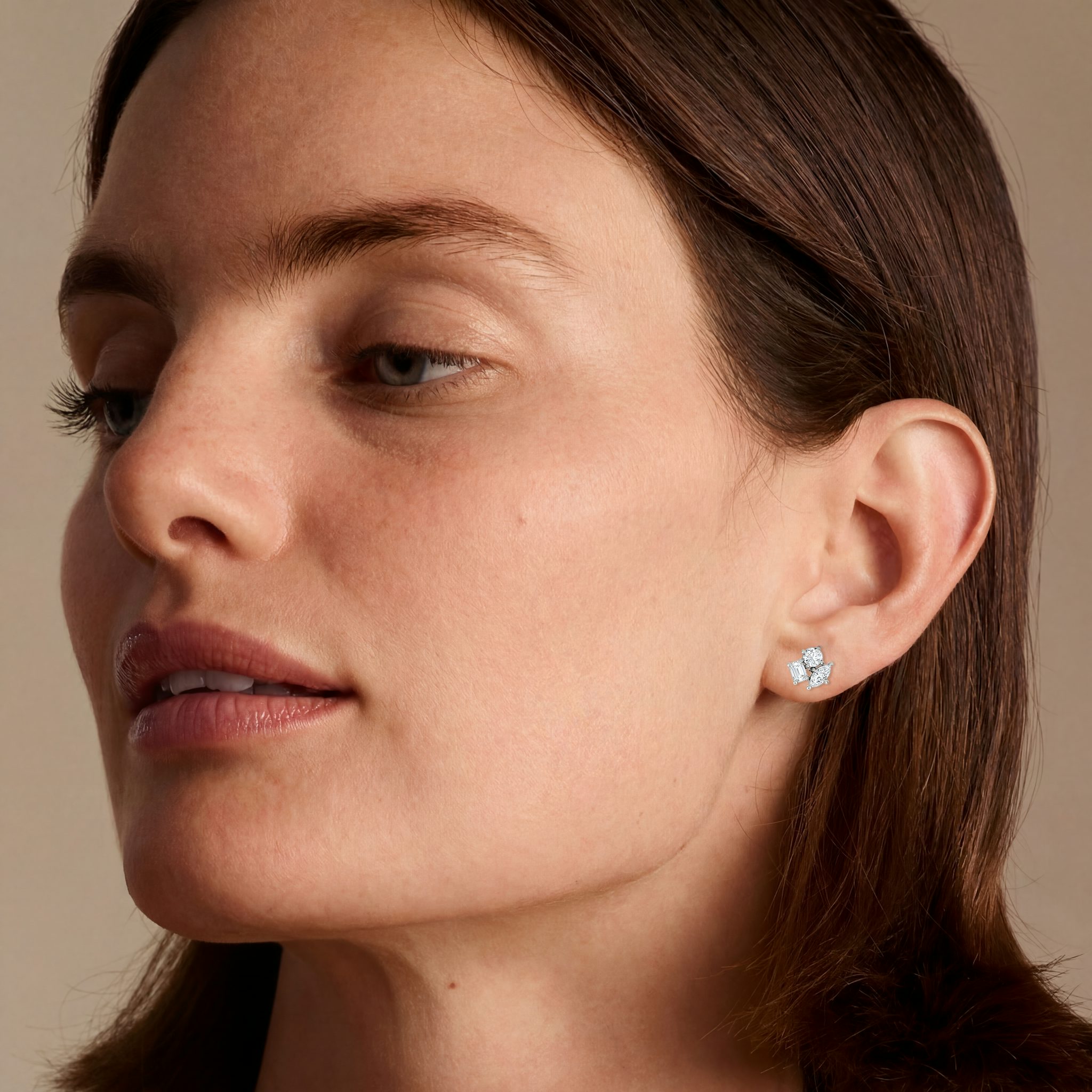 Constellation Studs | round-brilliant+emerald+marquise | 14k | White Gold | side: left