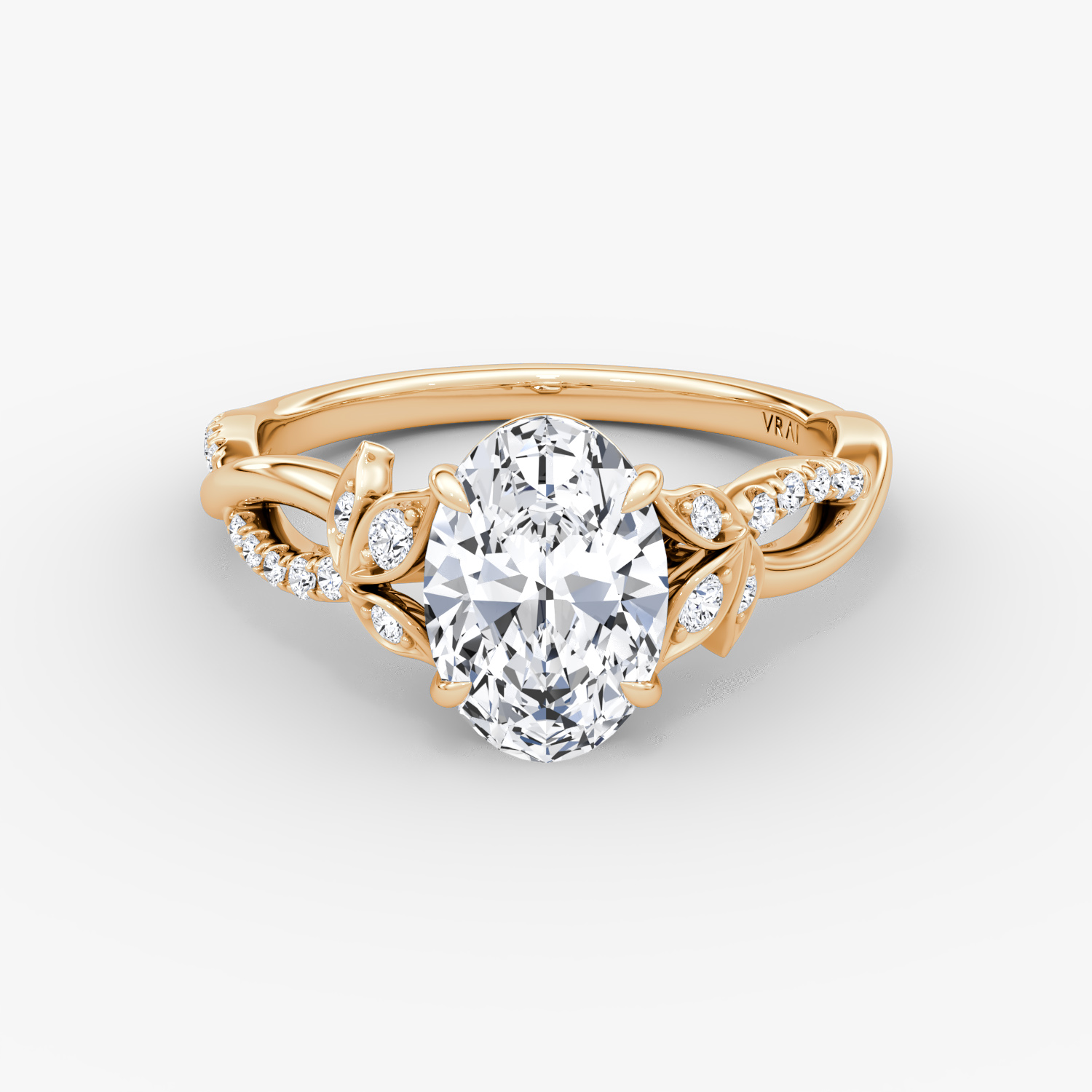 The Twisted Floral | Oval | 14k | Rose Gold | bandAccent: Pavé | diamondOrientation: vertical | caratWeight: other