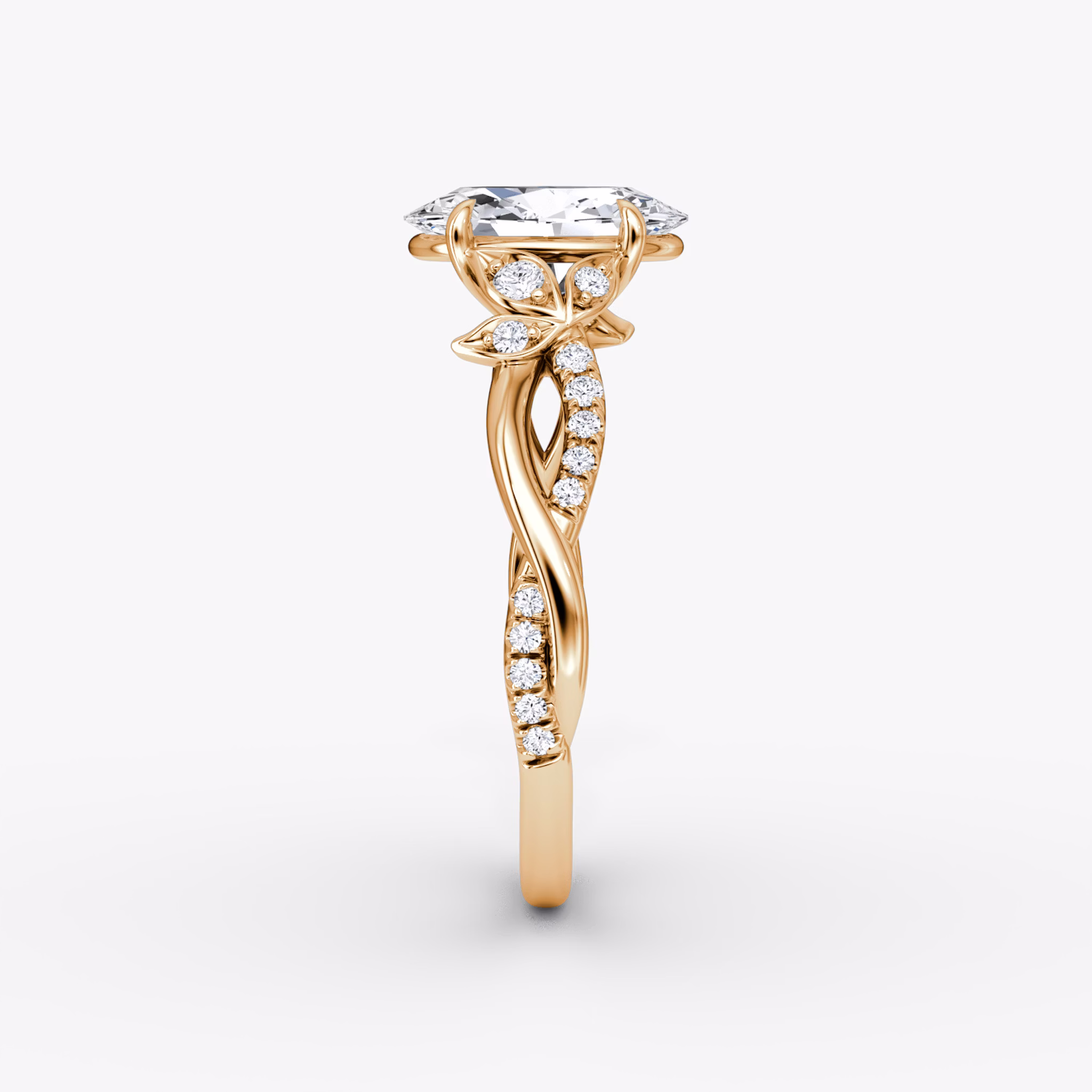 Twisted Floral | Oval | 14k | Roségold | bandAccent: Mit Pavé-Besatz | diamondOrientation: vertical | caratWeight: other