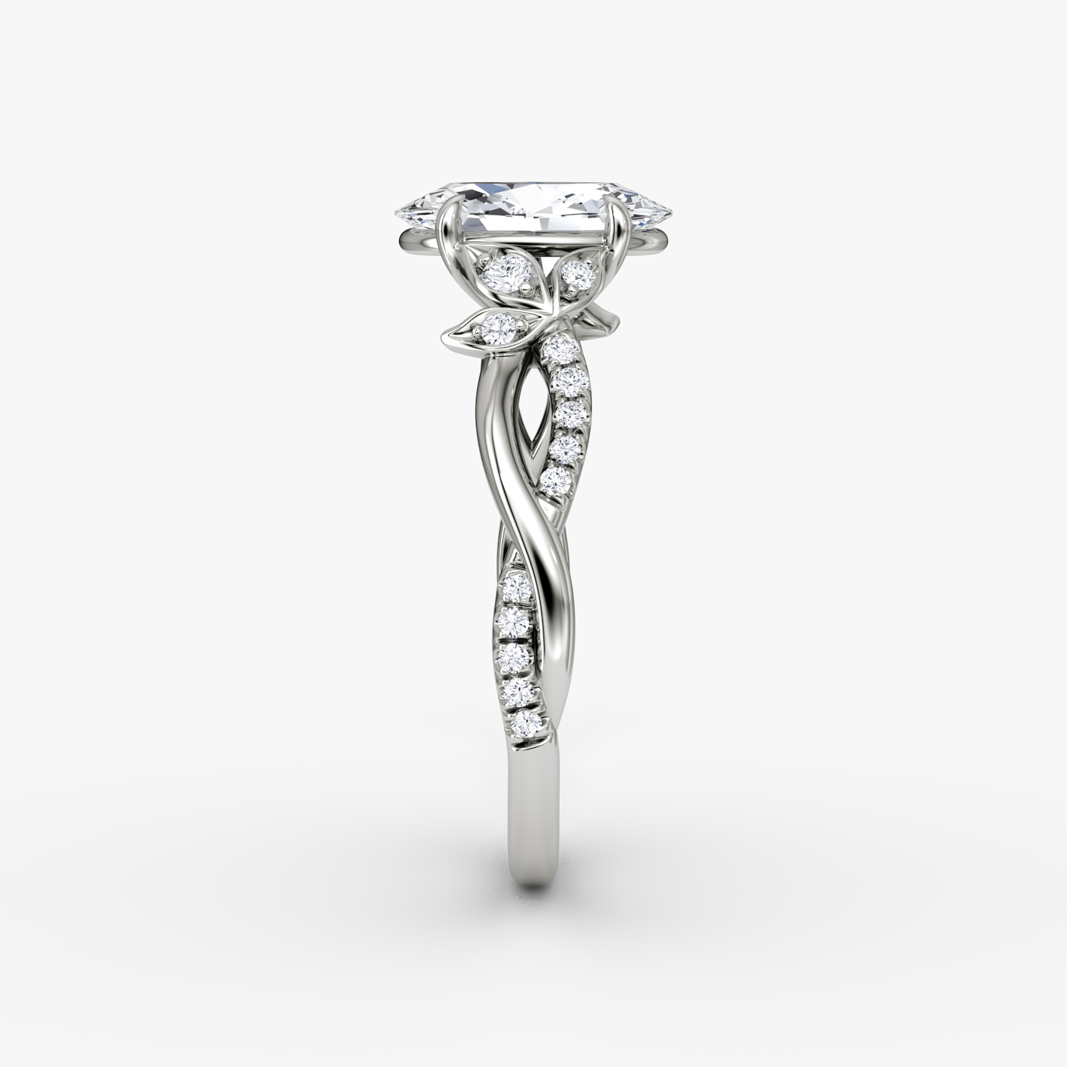 The Twisted Floral | Oval | Platinum | bandAccent: Pavé | diamondOrientation: vertical | caratWeight: other