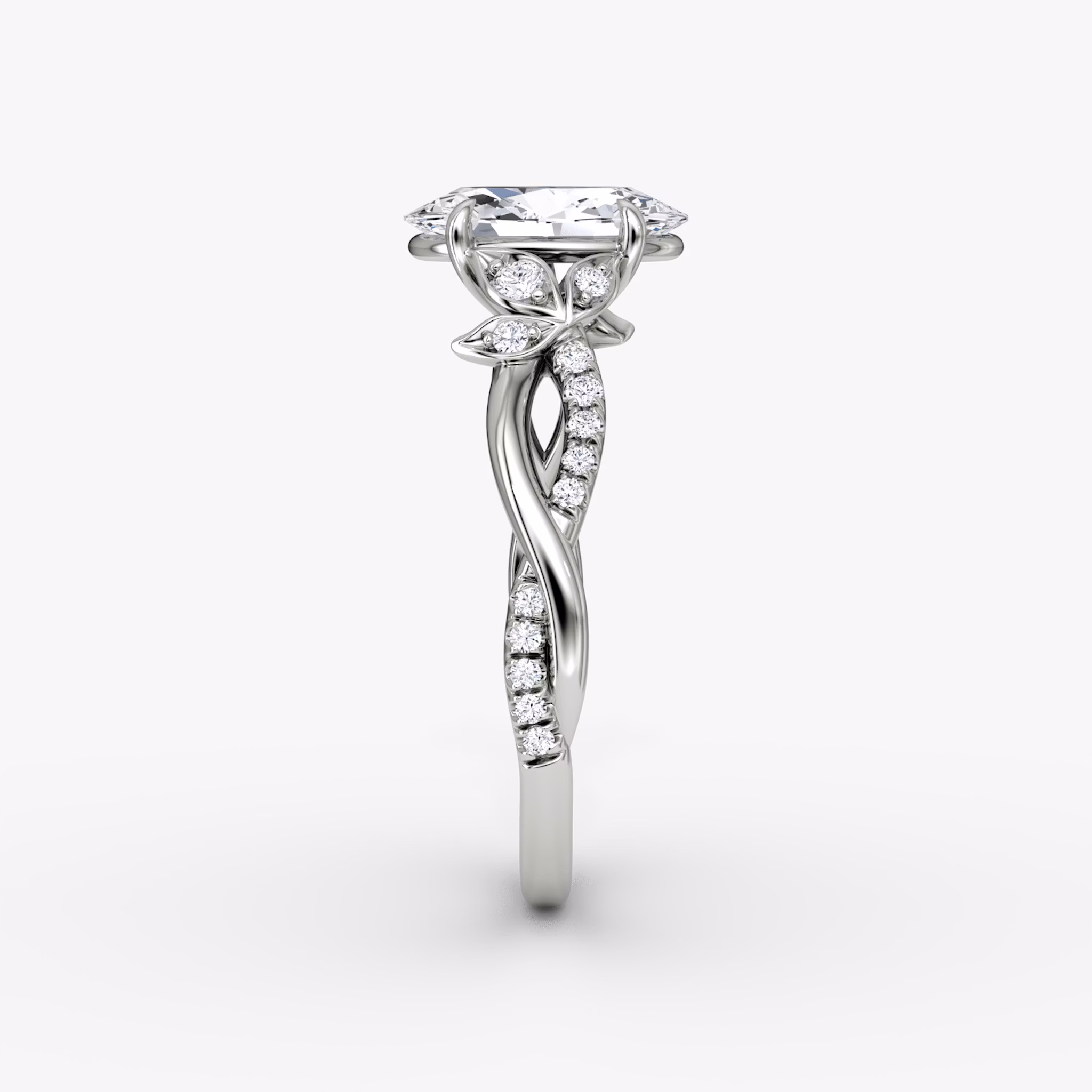 The Twisted Floral | Oval | Platinum | bandAccent: Pavé | diamondOrientation: vertical | caratWeight: other