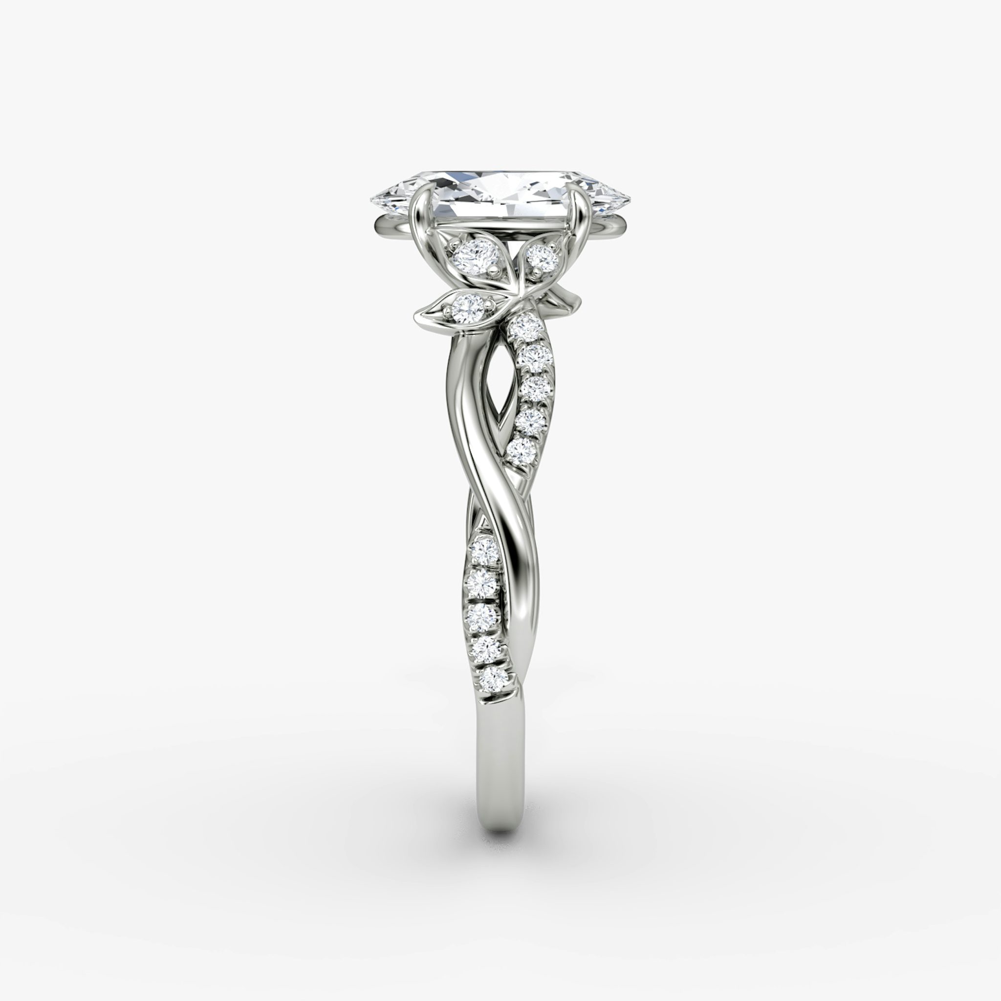 The Twisted Floral | Oval | Platinum | bandAccent: Pavé | diamondOrientation: vertical | caratWeight: other