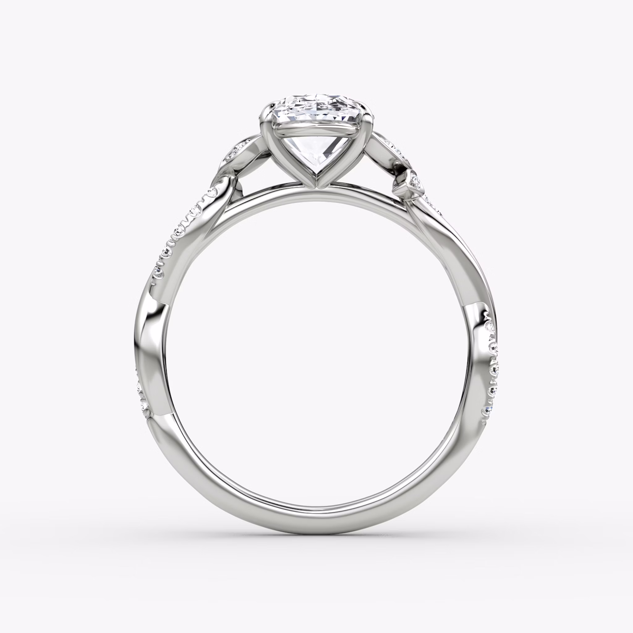 The Twisted Floral | Oval | Platinum | bandAccent: Pavé | diamondOrientation: vertical | caratWeight: other