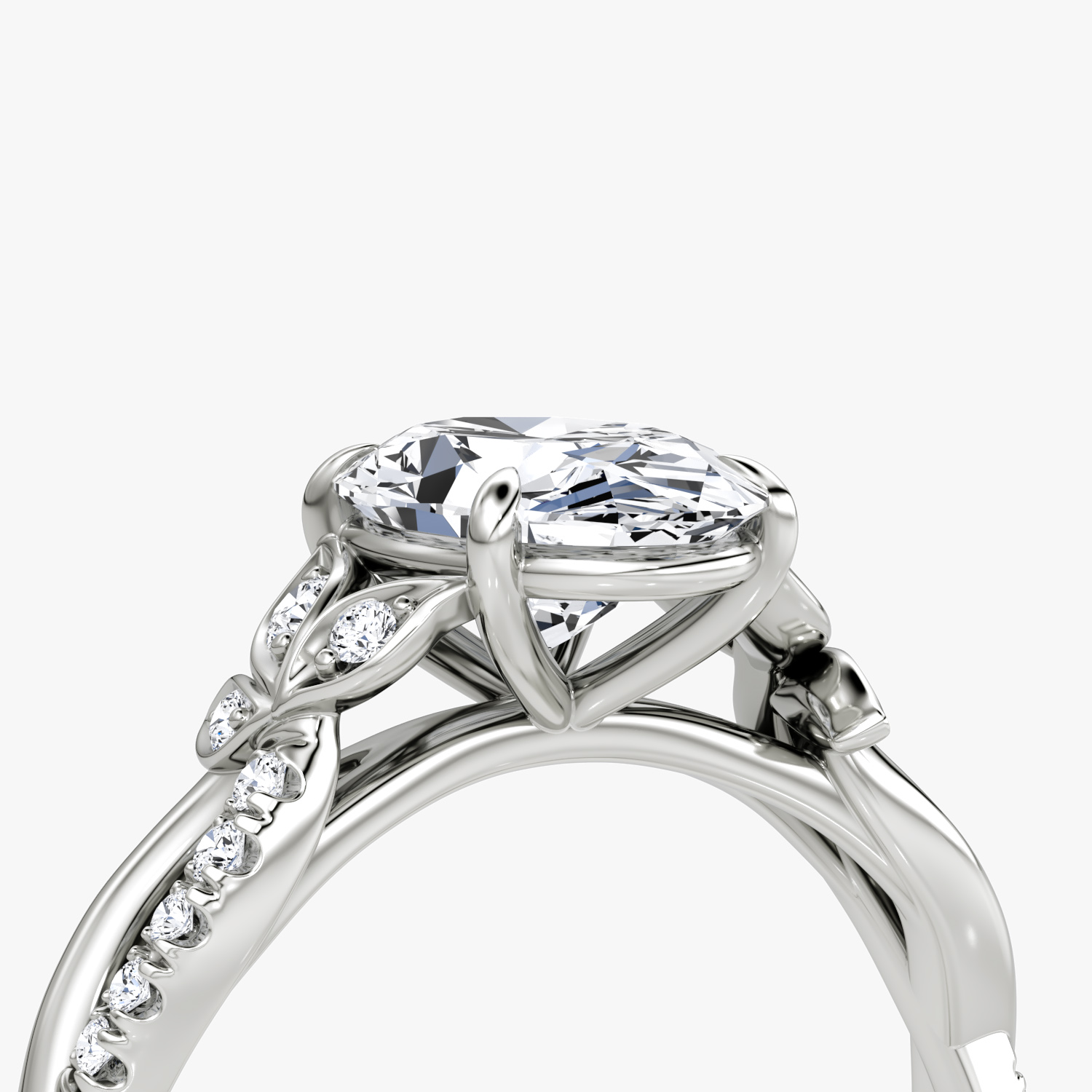 The Twisted Floral | Oval | Platinum | bandAccent: Pavé | diamondOrientation: vertical | caratWeight: other