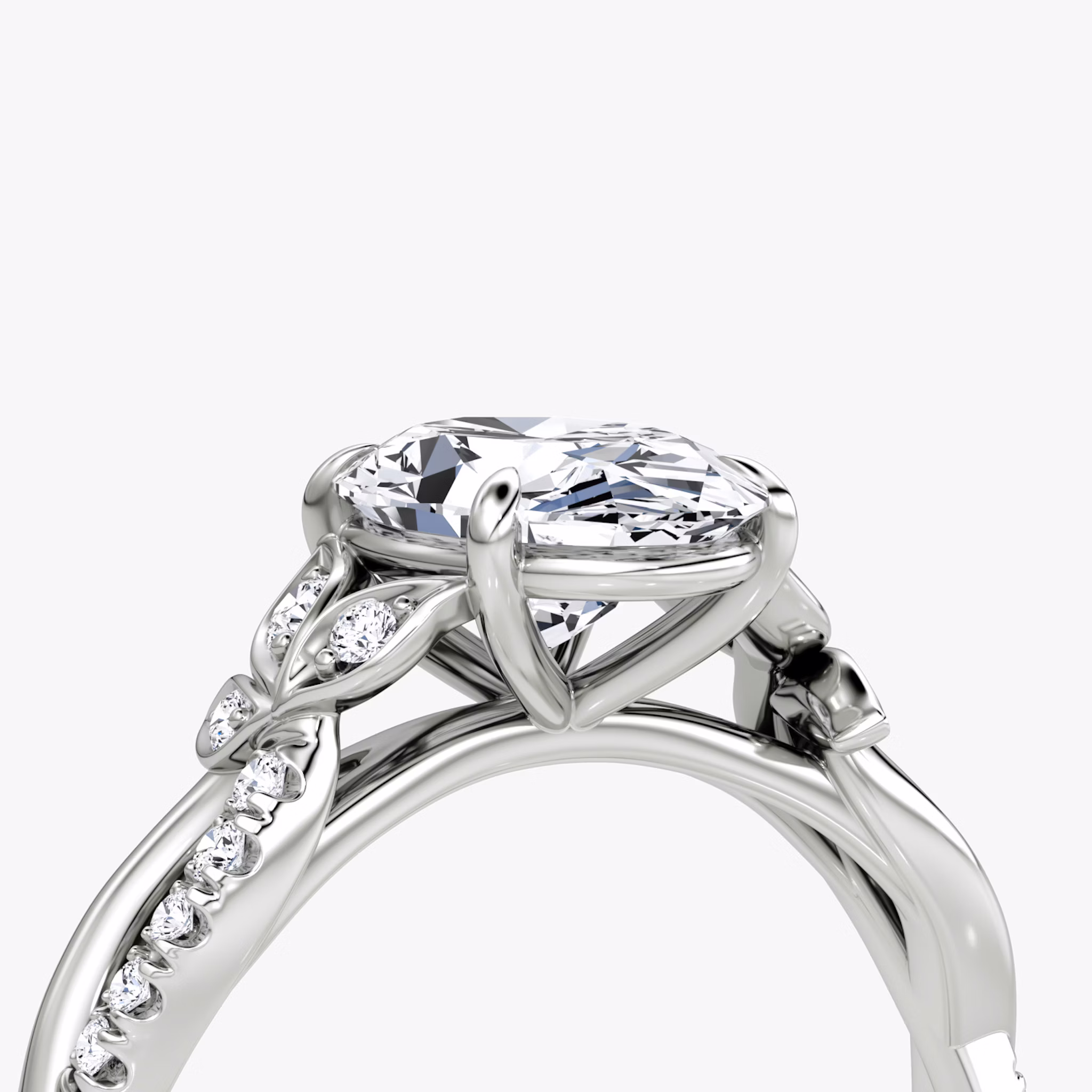 The Twisted Floral | Oval | Platinum | bandAccent: Pavé | diamondOrientation: vertical | caratWeight: other