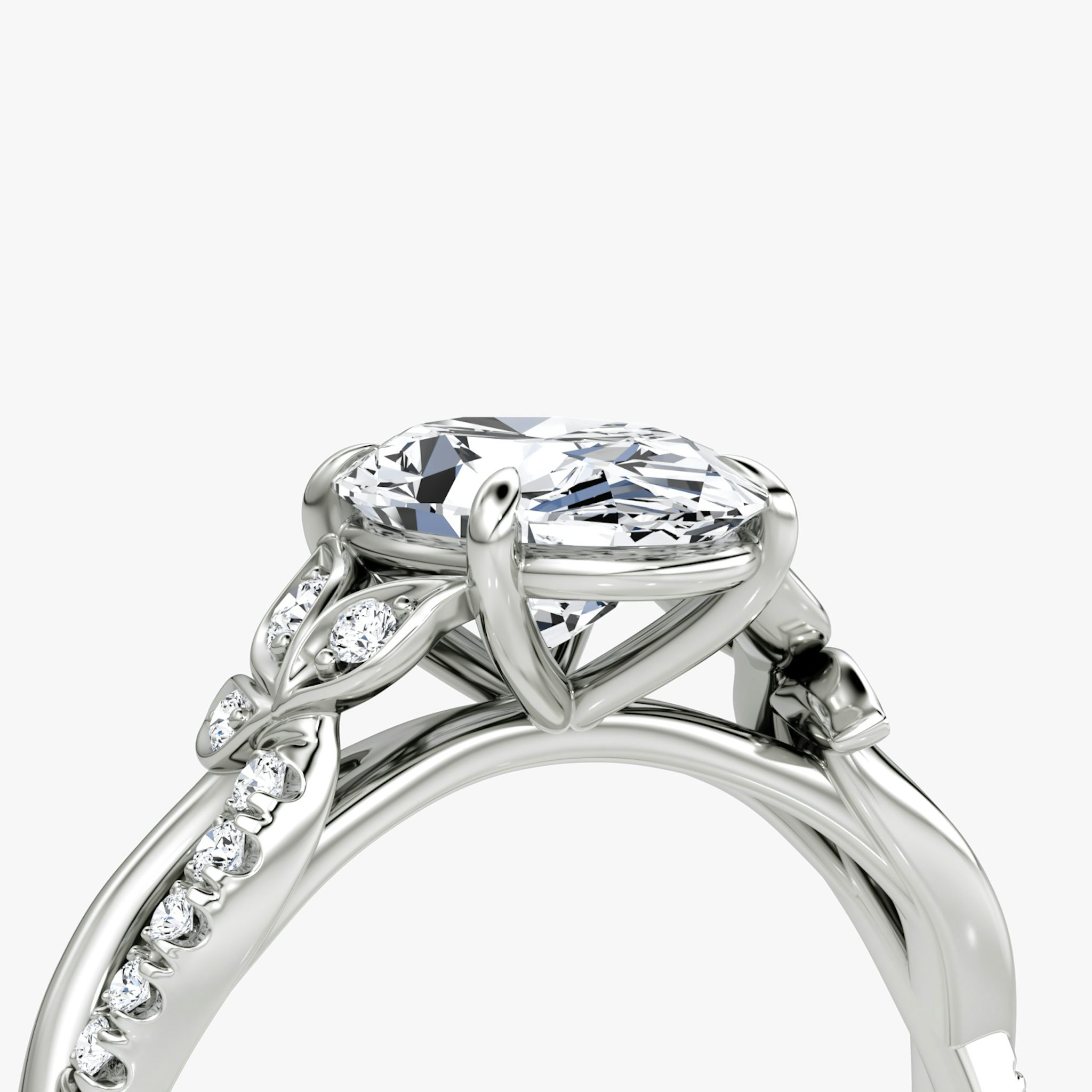 The Twisted Floral | Oval | Platinum | bandAccent: Pavé | diamondOrientation: vertical | caratWeight: other