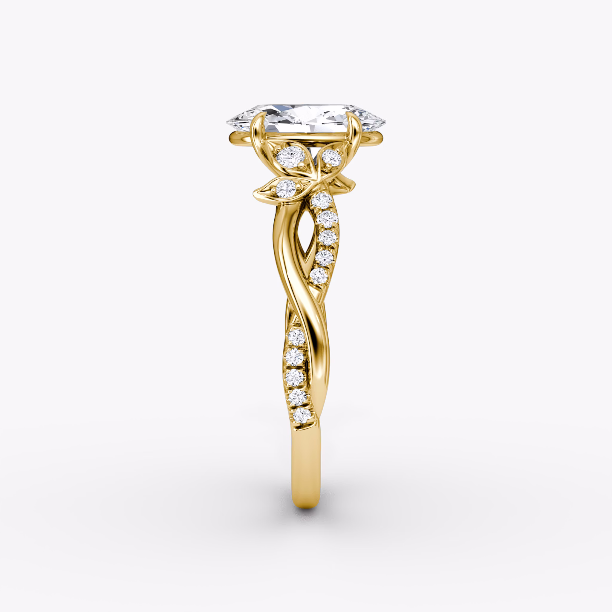 The Twisted Floral | Oval | 18k | Yellow Gold | bandAccent: Pavé | diamondOrientation: vertical | caratWeight: other