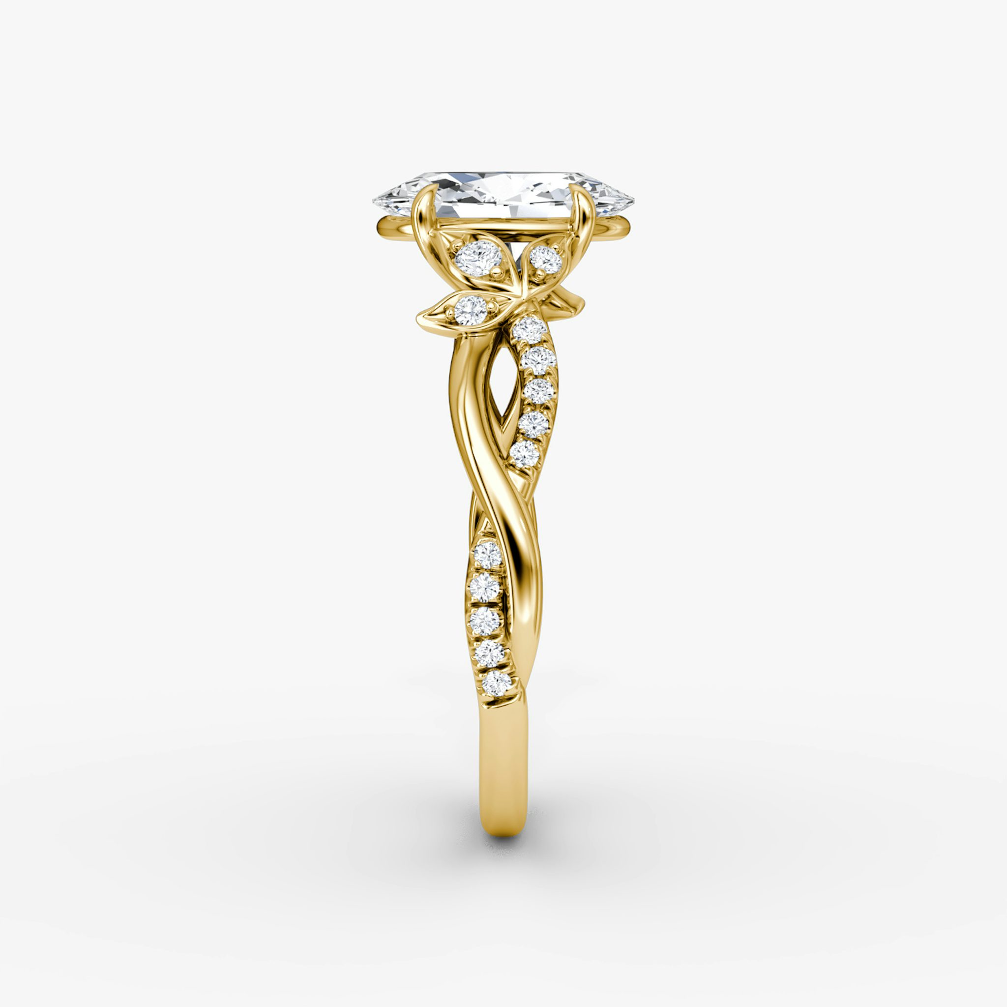 The Twisted Floral | Oval | 18k | Yellow Gold | bandAccent: Pavé | diamondOrientation: vertical | caratWeight: other