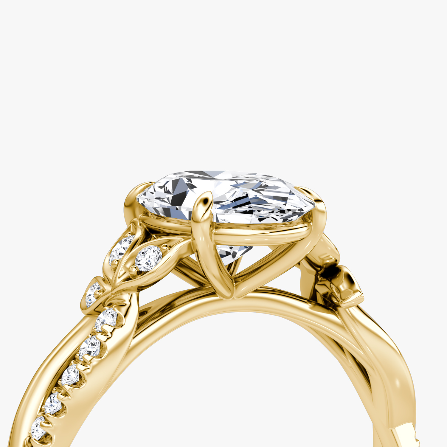 The Twisted Floral | Oval | 18k | Yellow Gold | bandAccent: Pavé | diamondOrientation: vertical | caratWeight: other
