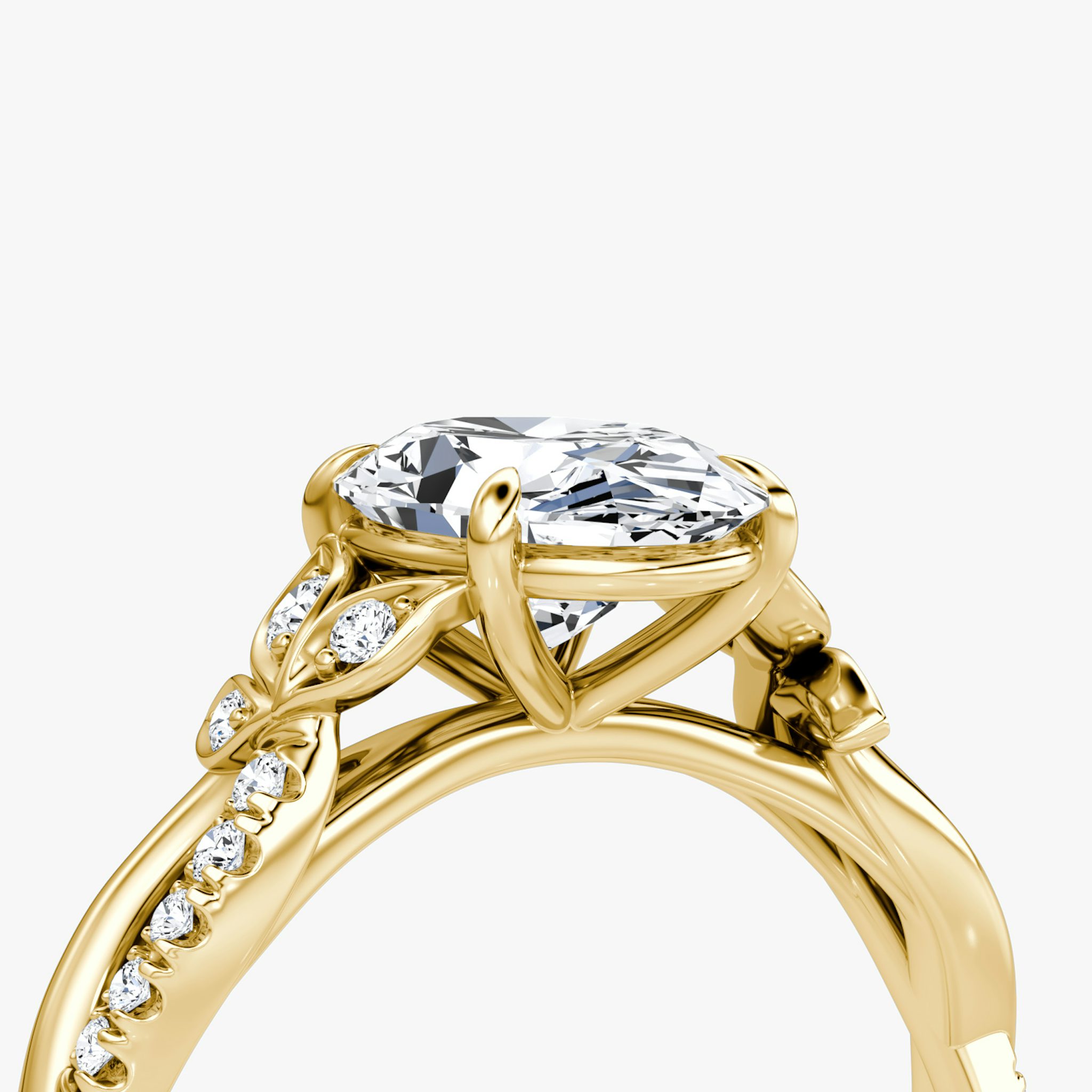 The Twisted Floral | Oval | 18k | Yellow Gold | bandAccent: Pavé | diamondOrientation: vertical | caratWeight: other