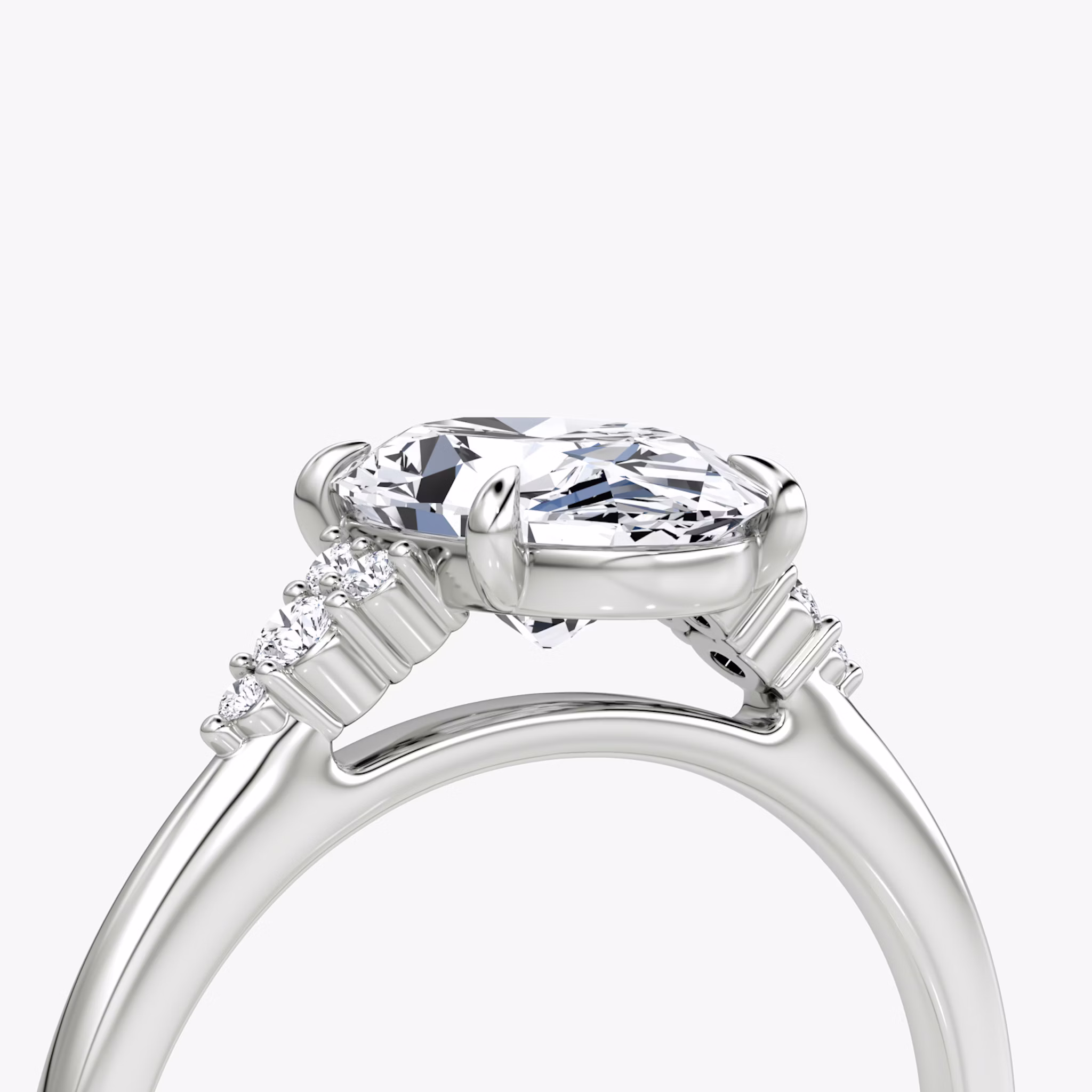 The Side Cluster Cathedral | Oval | Platinum | bandAccent: Plain | diamondOrientation: vertical | caratWeight: other
