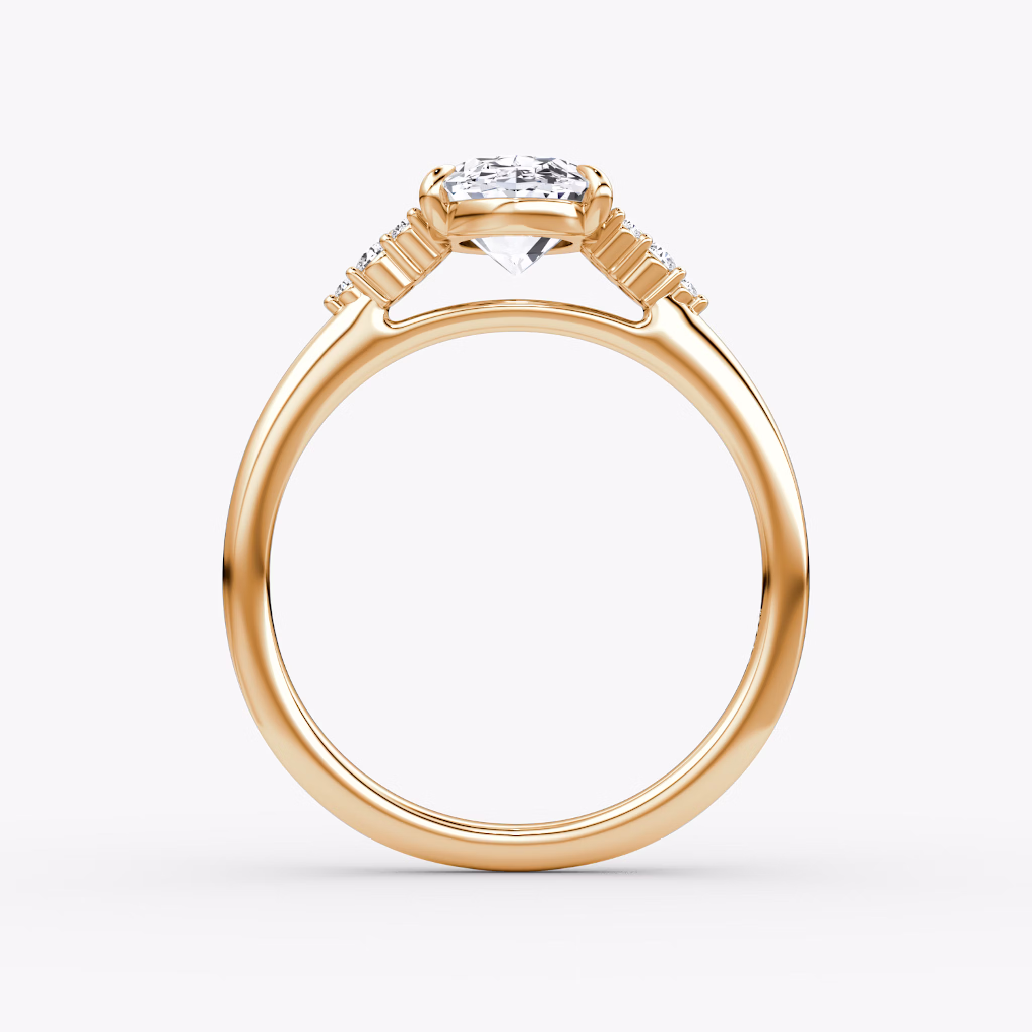 Anillo de compromiso Side Cluster Cathedral | Oval | 14k | Oro rosa | bandAccent: Simple | diamondOrientation: vertical | caratWeight: other