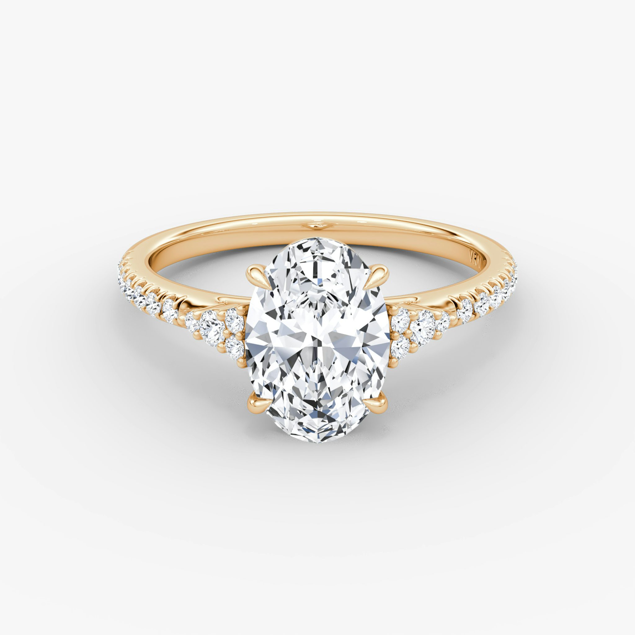 The Side Cluster Cathedral | Oval | 14k | Rose Gold | bandAccent: Pavé | diamondOrientation: vertical | caratWeight: other
