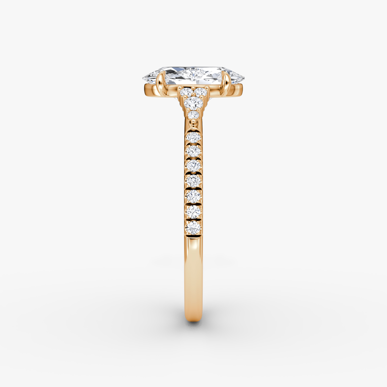 The Side Cluster Cathedral | Oval | 14k | Rose Gold | bandAccent: Pavé | diamondOrientation: vertical | caratWeight: other