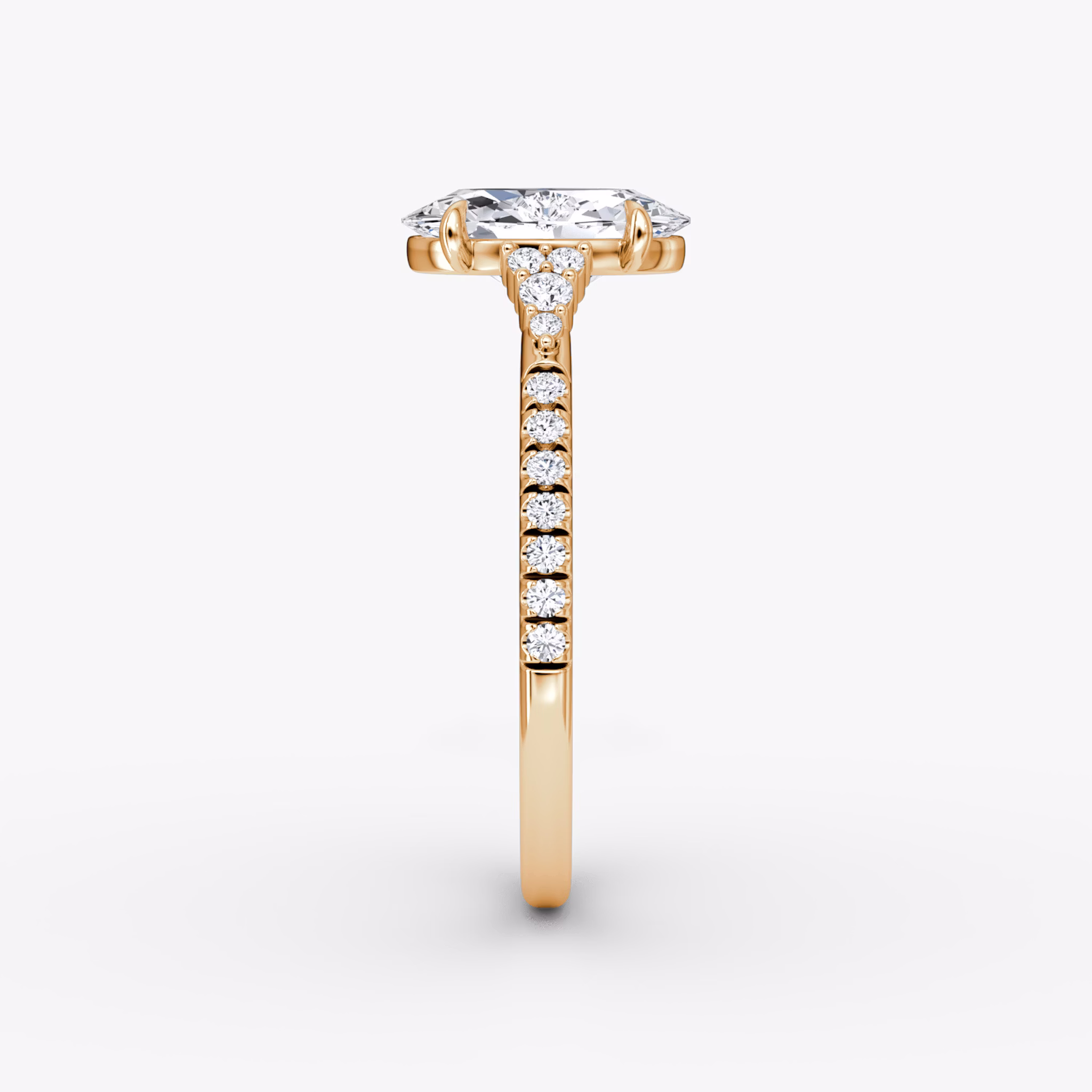 The Side Cluster Cathedral | Oval | 14k | Rose Gold | bandAccent: Pavé | diamondOrientation: vertical | caratWeight: other