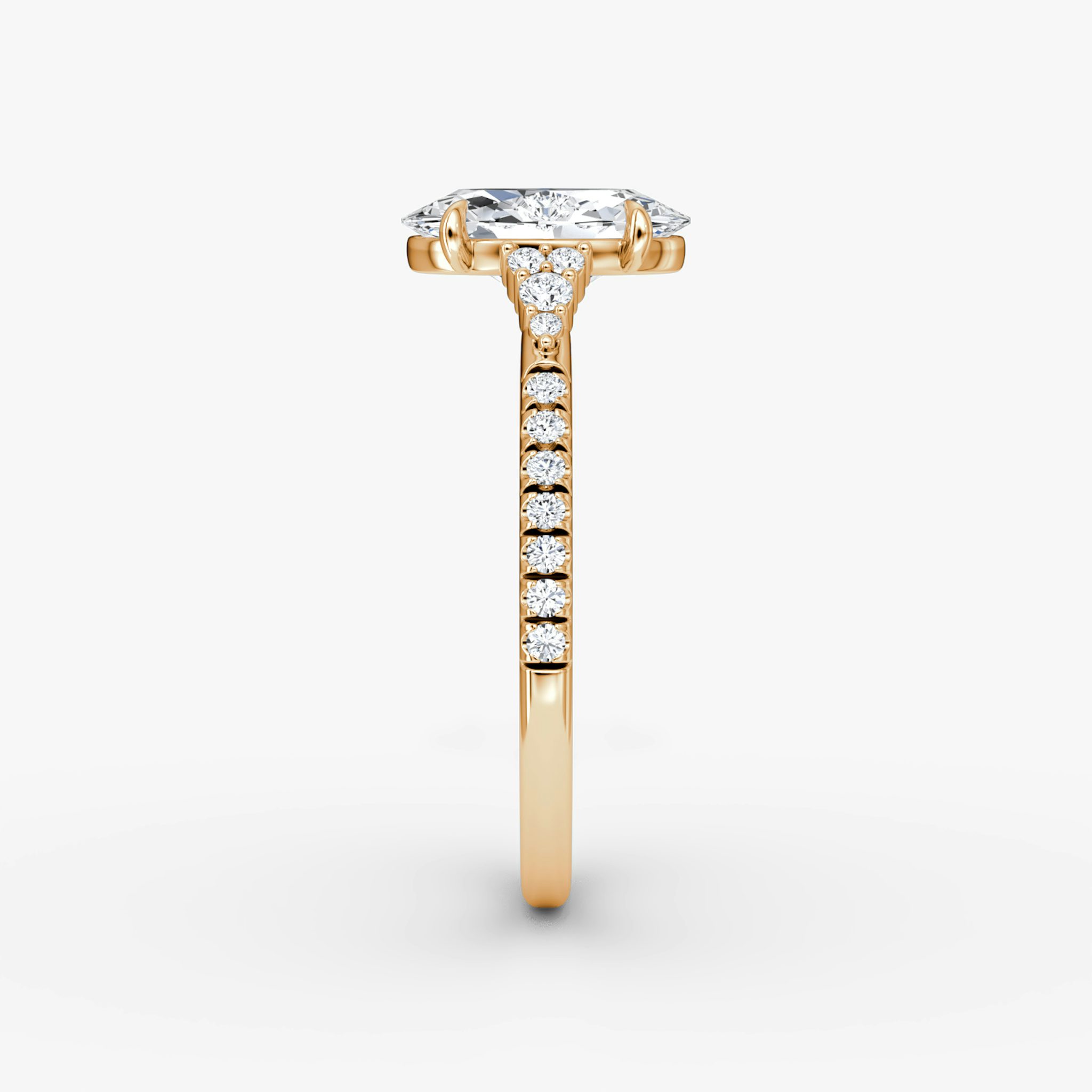 The Side Cluster Cathedral | Oval | 14k | Rose Gold | bandAccent: Pavé | diamondOrientation: vertical | caratWeight: other
