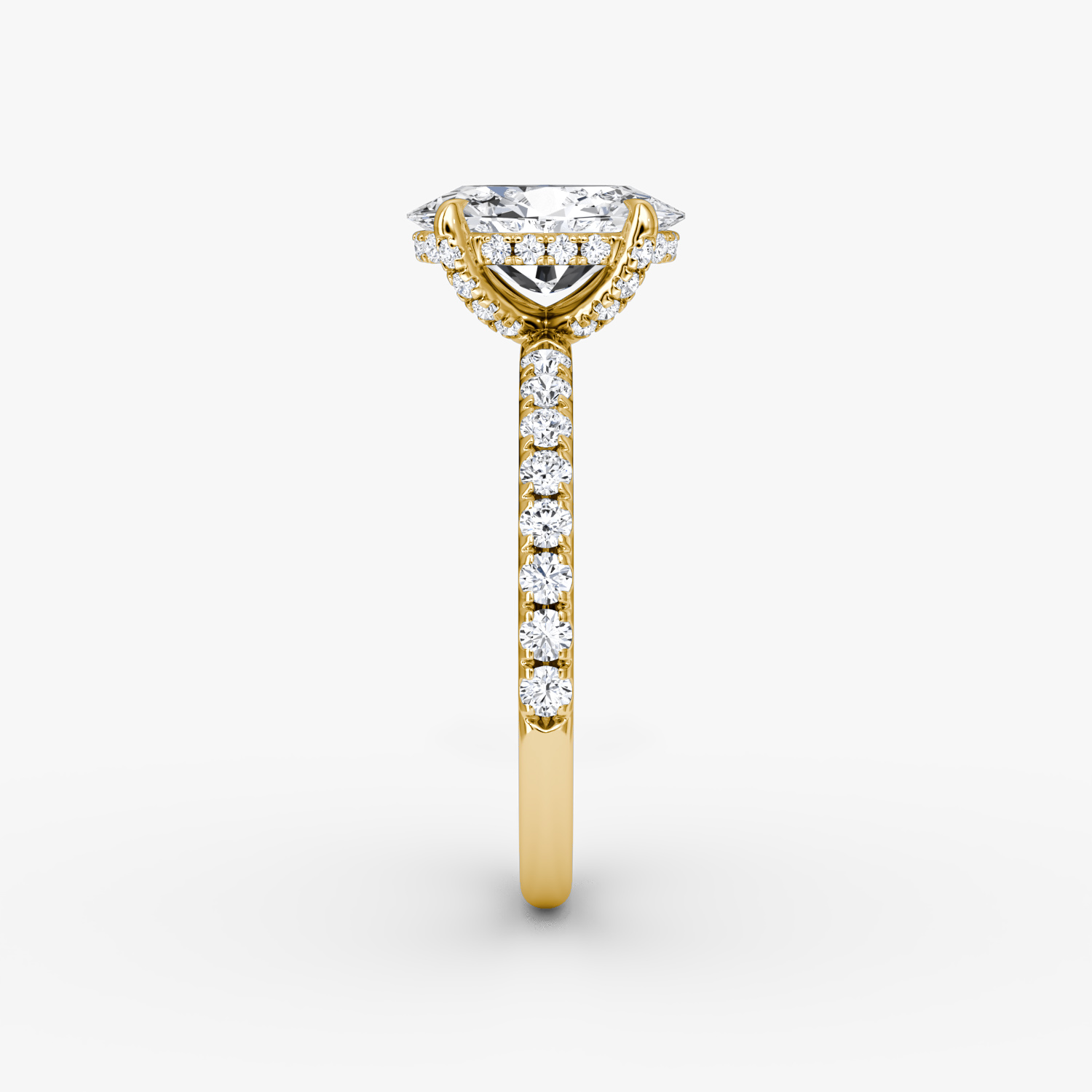 The Classic Hidden Halo | Oval | 18k | Yellow Gold | bandAccent: Pavé | bandWidth: large | prongStyle: Pavé | diamondOrientation: vertical | caratWeight: other