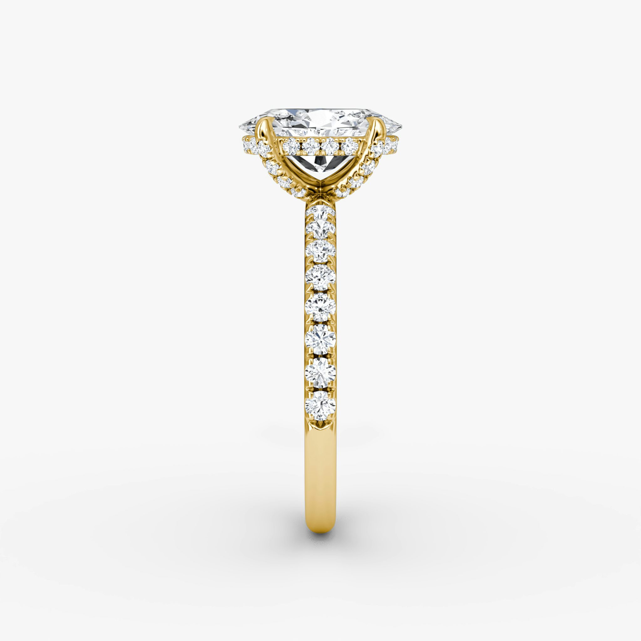 The Classic Hidden Halo | Oval | 18k | Yellow Gold | bandAccent: Pavé | bandWidth: large | prongStyle: Pavé | diamondOrientation: vertical | caratWeight: other