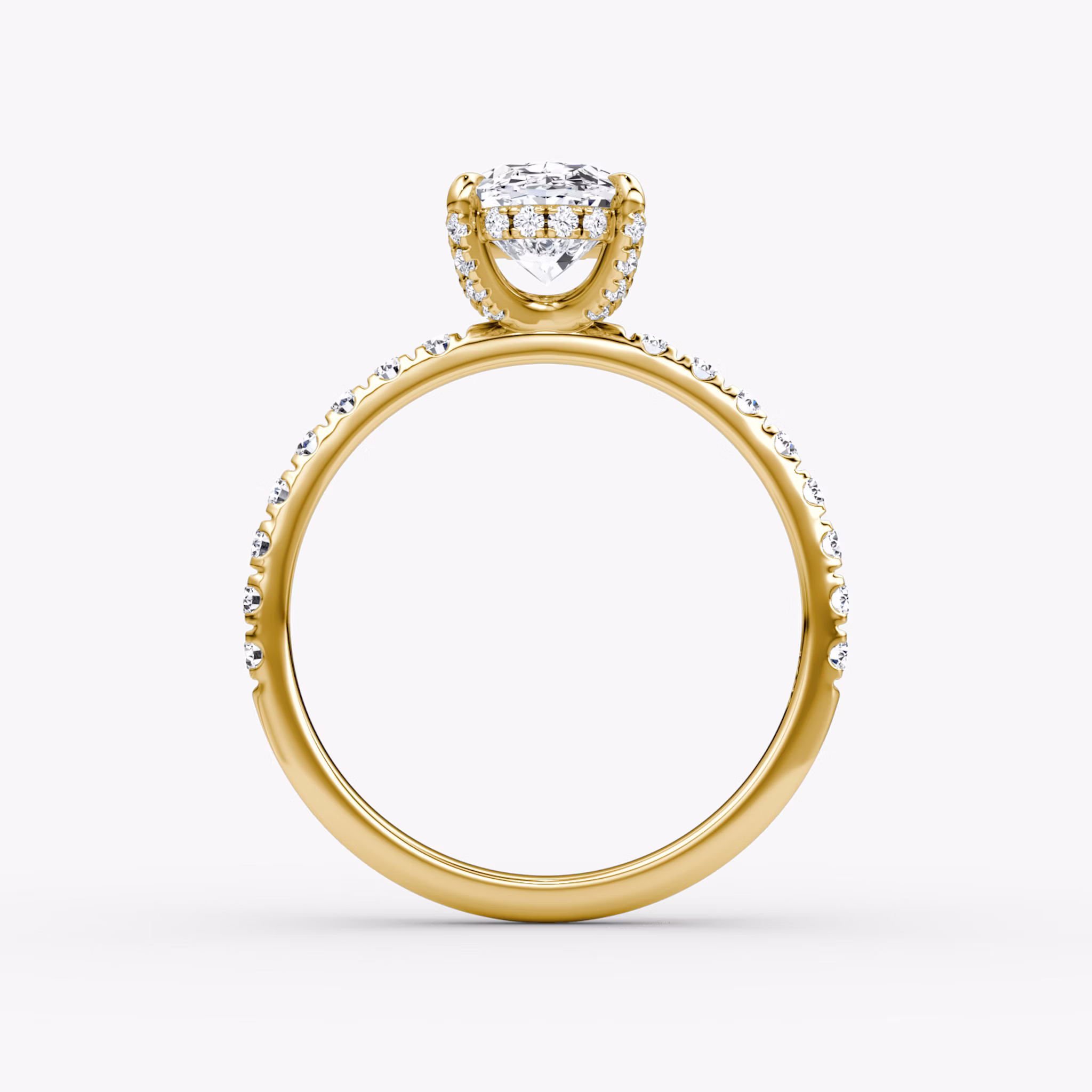 The Classic Hidden Halo | Oval | 18k | Yellow Gold | bandAccent: Pavé | bandWidth: large | prongStyle: Pavé | diamondOrientation: vertical | caratWeight: other