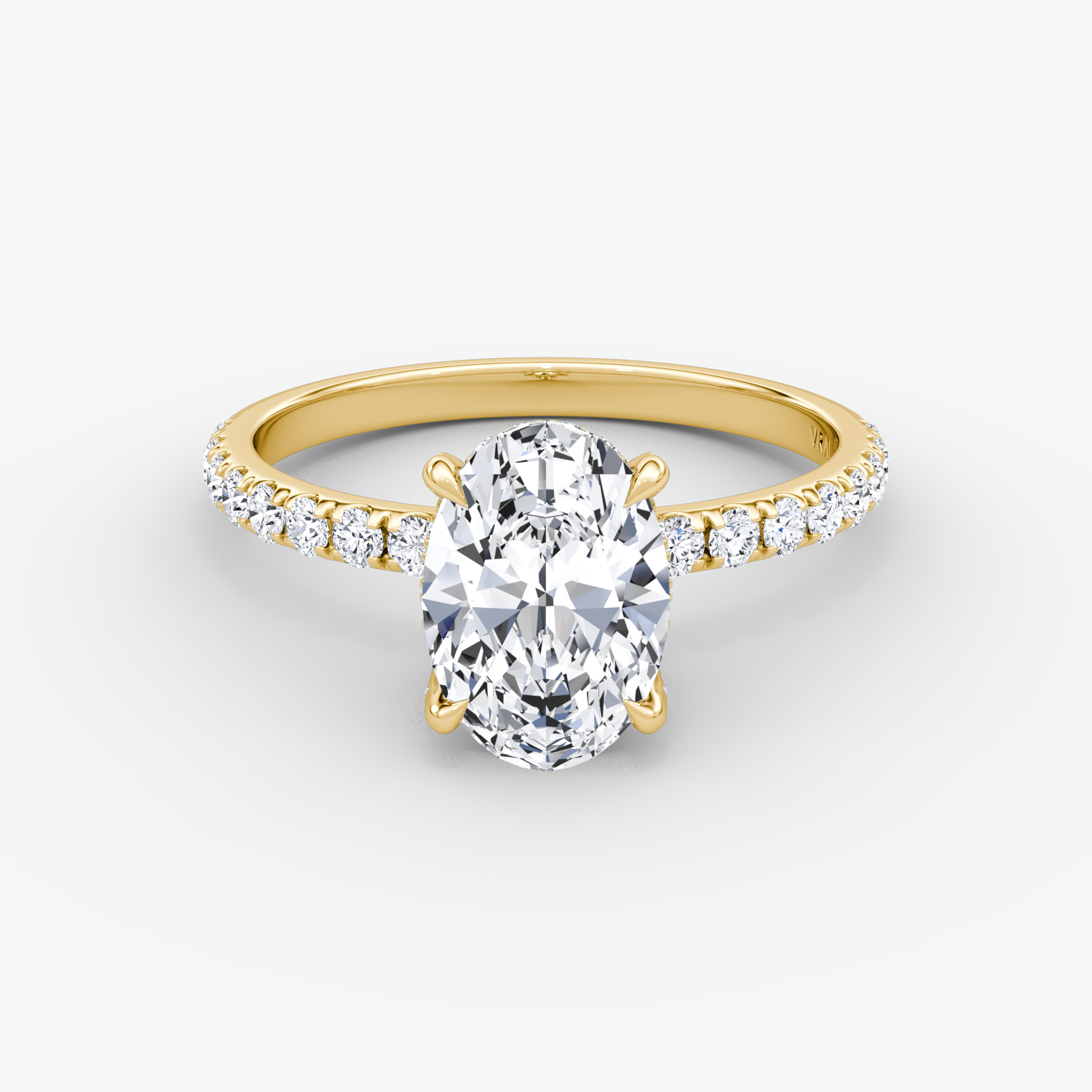 The Classic Hidden Halo | Oval | 18k | Yellow Gold | bandAccent: Pavé | bandWidth: large | prongStyle: Pavé | diamondOrientation: vertical | caratWeight: other