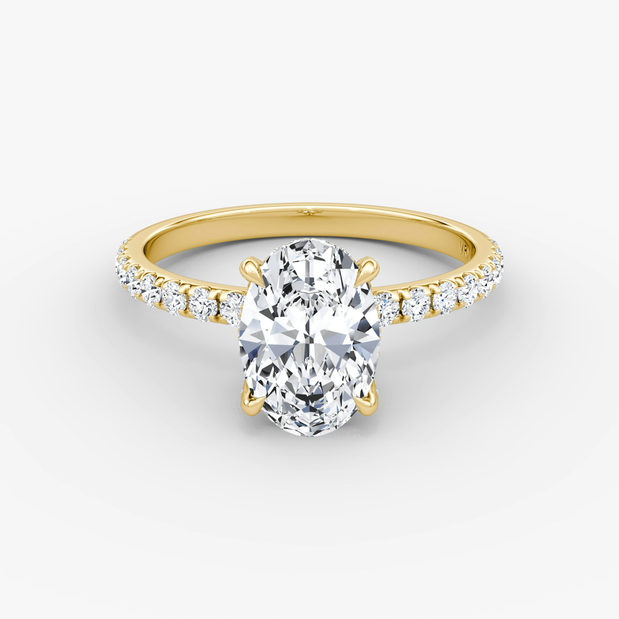 The Classic Hidden Halo | Oval | 18k | Yellow Gold | bandAccent: Pavé | bandWidth: large | prongStyle: Pavé | diamondOrientation: vertical | caratWeight: other