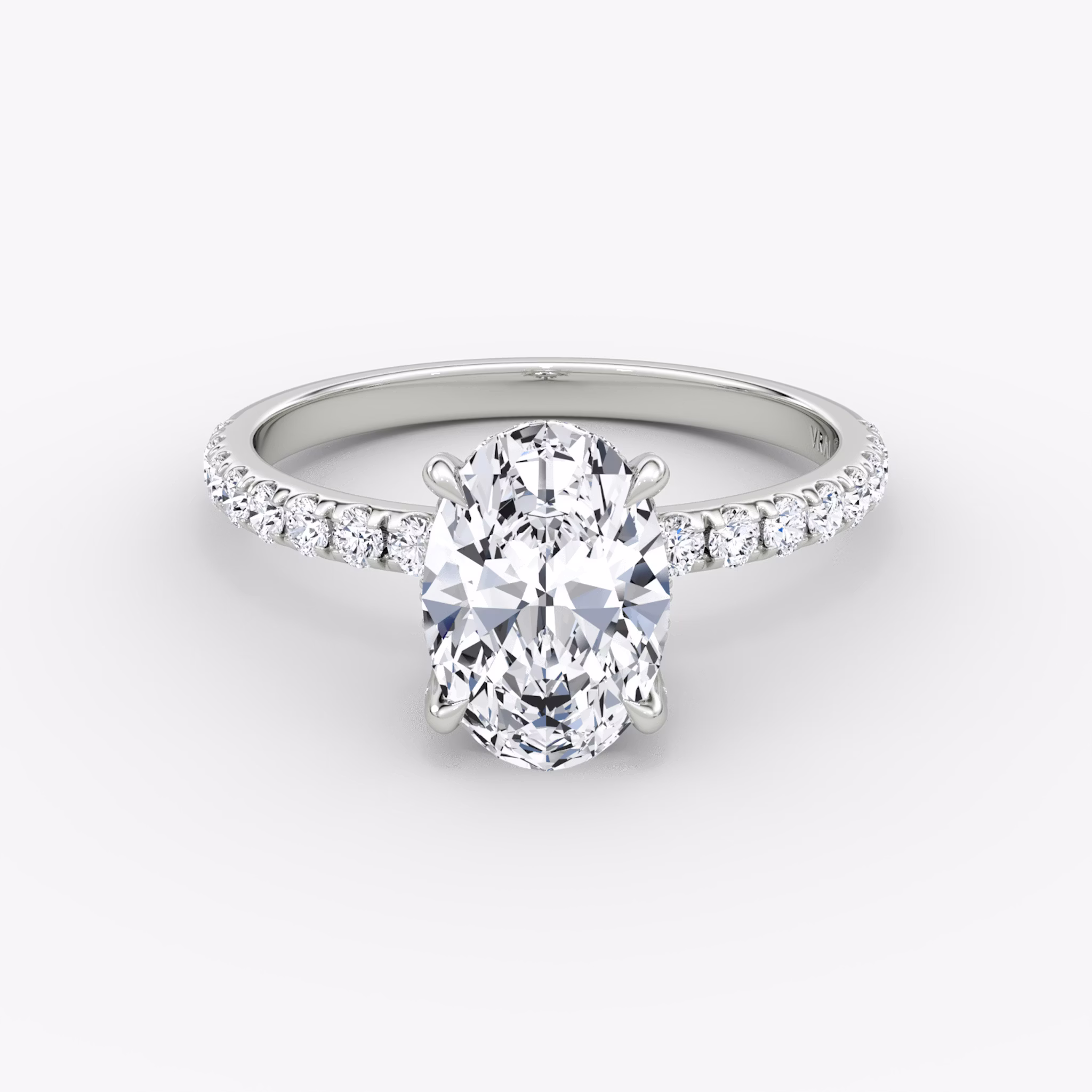 The Classic Hidden Halo | Oval | Platinum | bandAccent: Pavé | bandWidth: large | prongStyle: Pavé | diamondOrientation: vertical | caratWeight: other