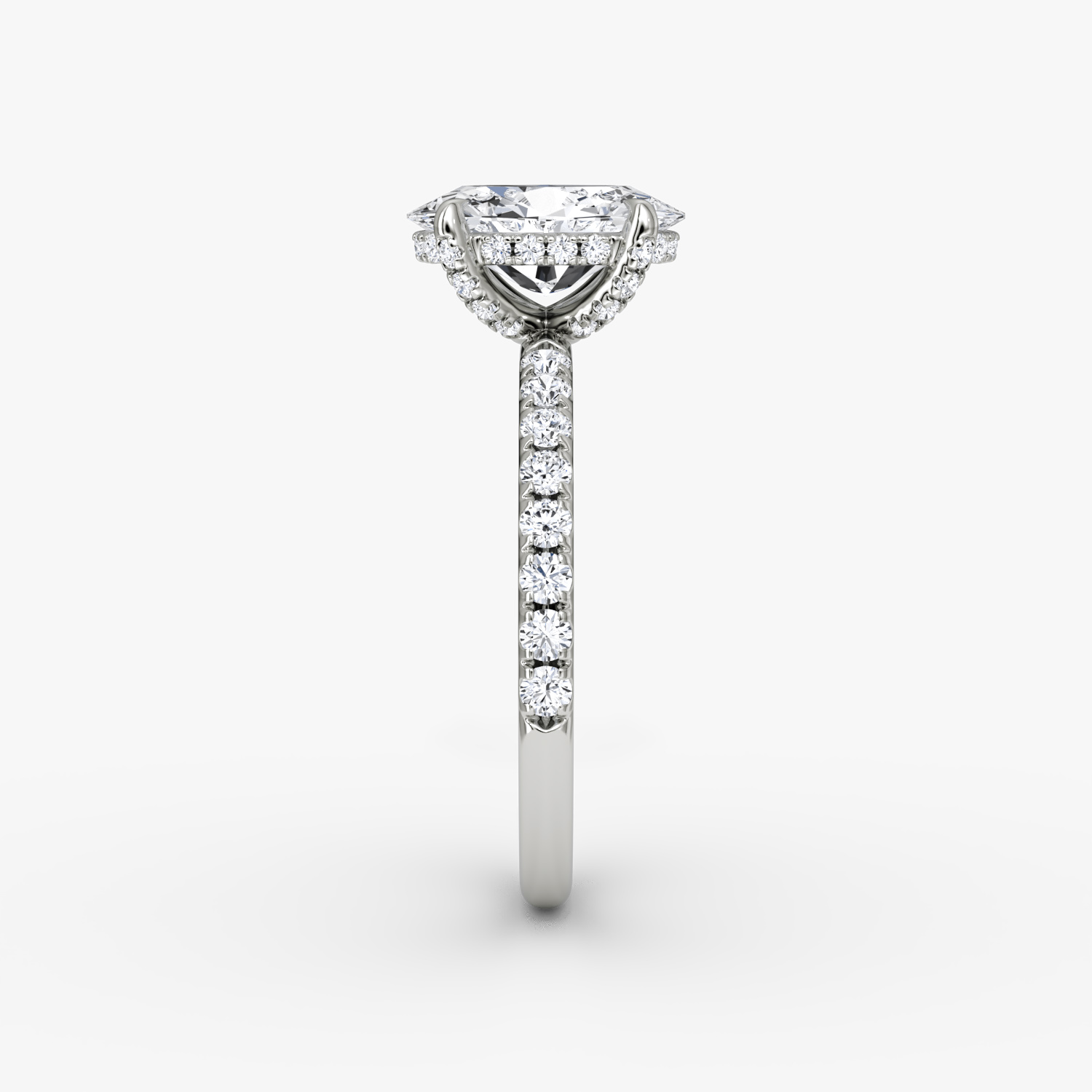 The Classic Hidden Halo | Oval | Platinum | bandAccent: Pavé | bandWidth: large | prongStyle: Pavé | diamondOrientation: vertical | caratWeight: other
