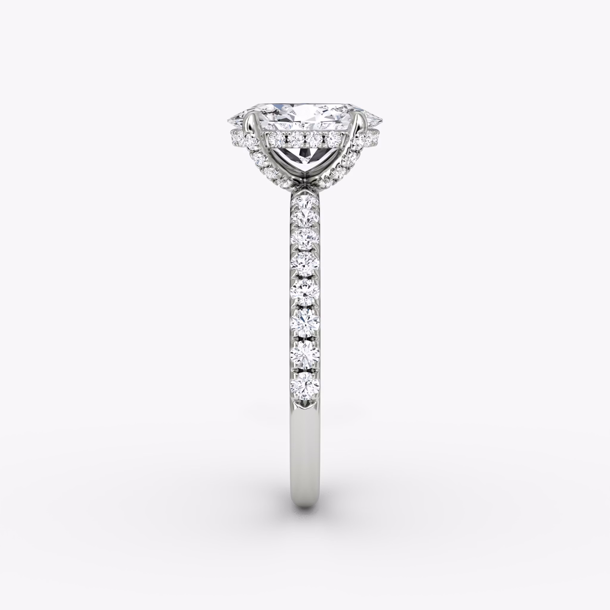 The Classic Hidden Halo | Oval | Platinum | bandAccent: Pavé | bandWidth: large | prongStyle: Pavé | diamondOrientation: vertical | caratWeight: other