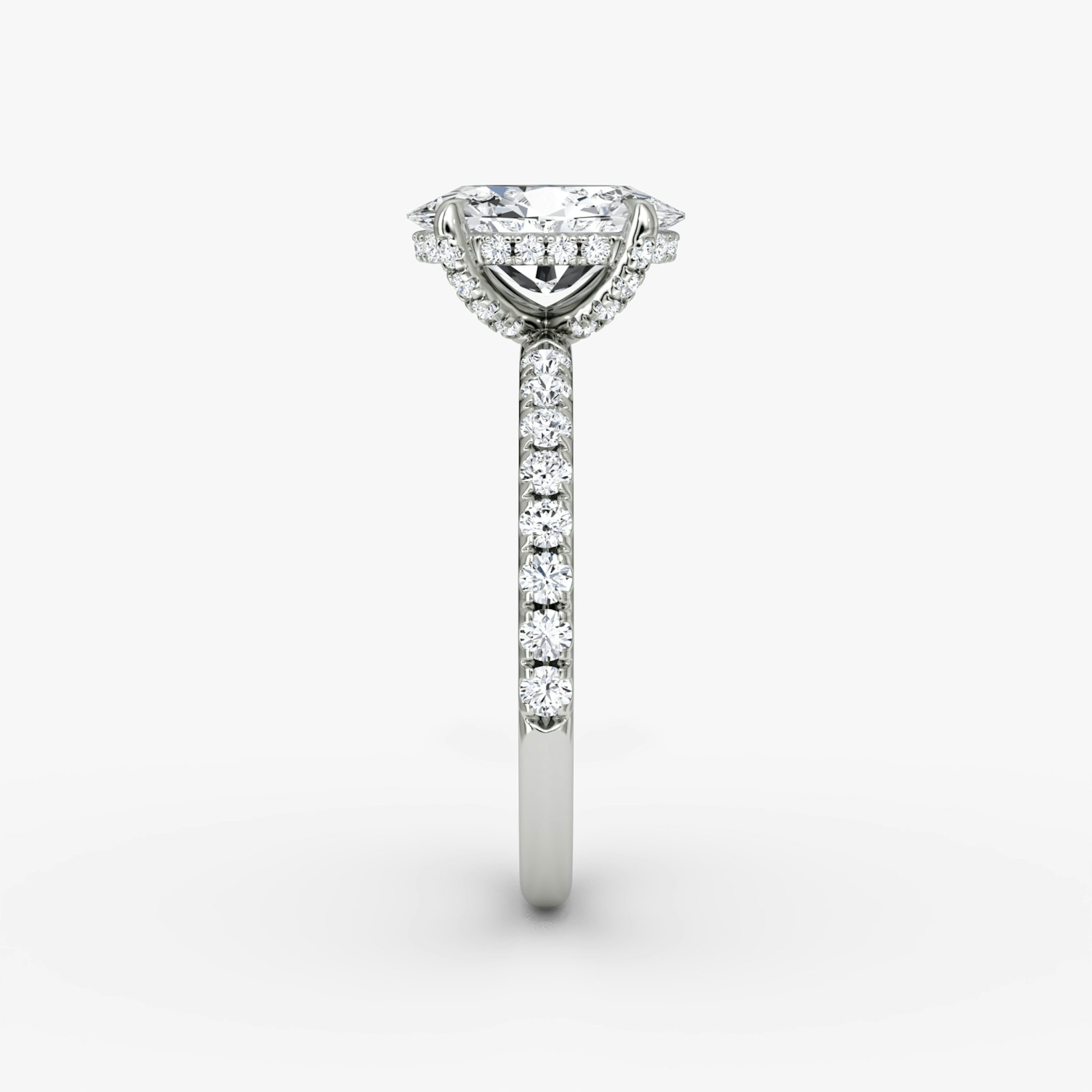 The Classic Hidden Halo | Oval | Platinum | bandAccent: Pavé | bandWidth: large | prongStyle: Pavé | diamondOrientation: vertical | caratWeight: other