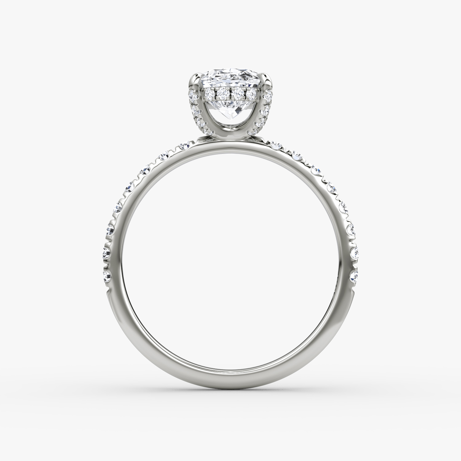 The Classic Hidden Halo | Oval | Platinum | bandAccent: Pavé | bandWidth: large | prongStyle: Pavé | diamondOrientation: vertical | caratWeight: other