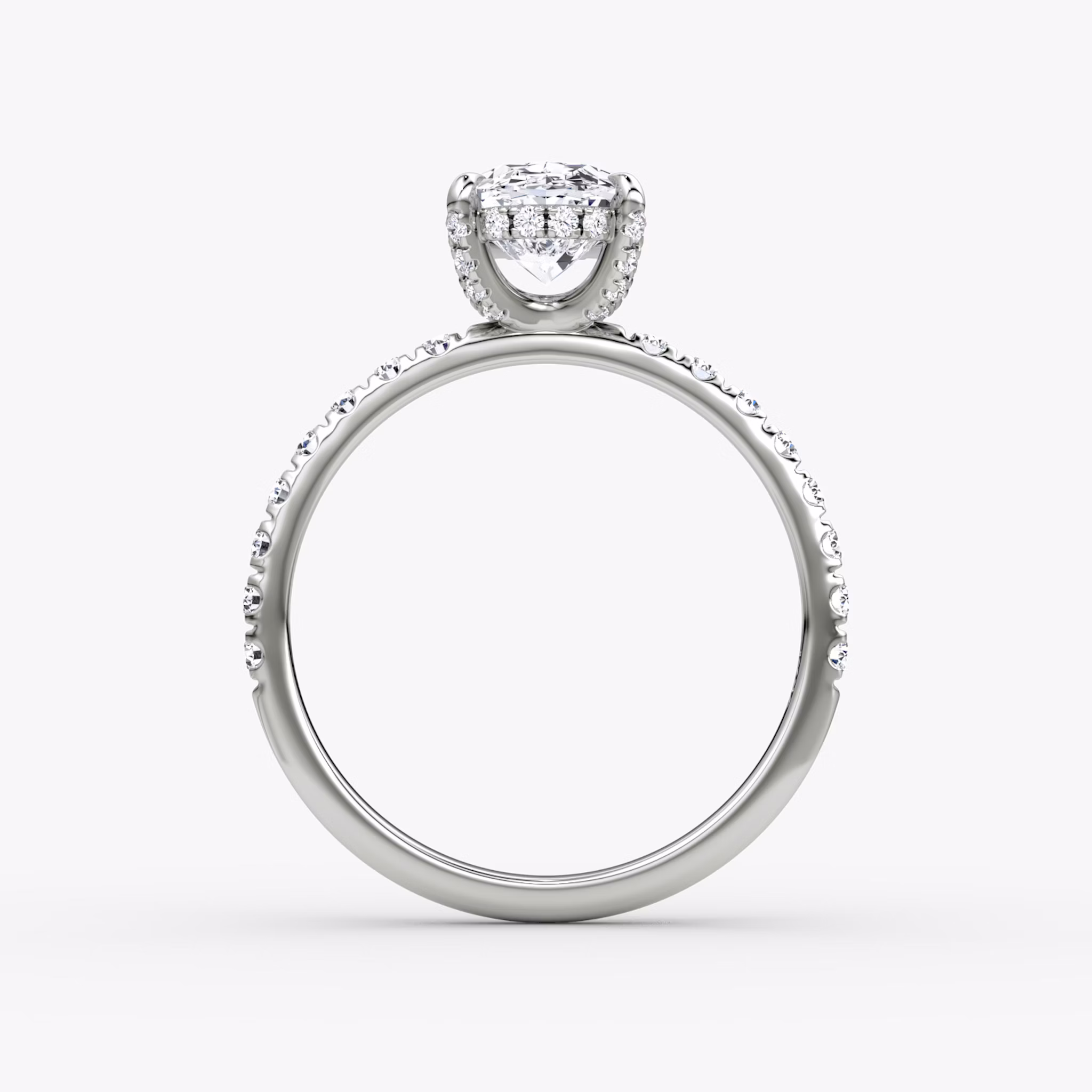 The Classic Hidden Halo | Oval | Platinum | bandAccent: Pavé | bandWidth: large | prongStyle: Pavé | diamondOrientation: vertical | caratWeight: other