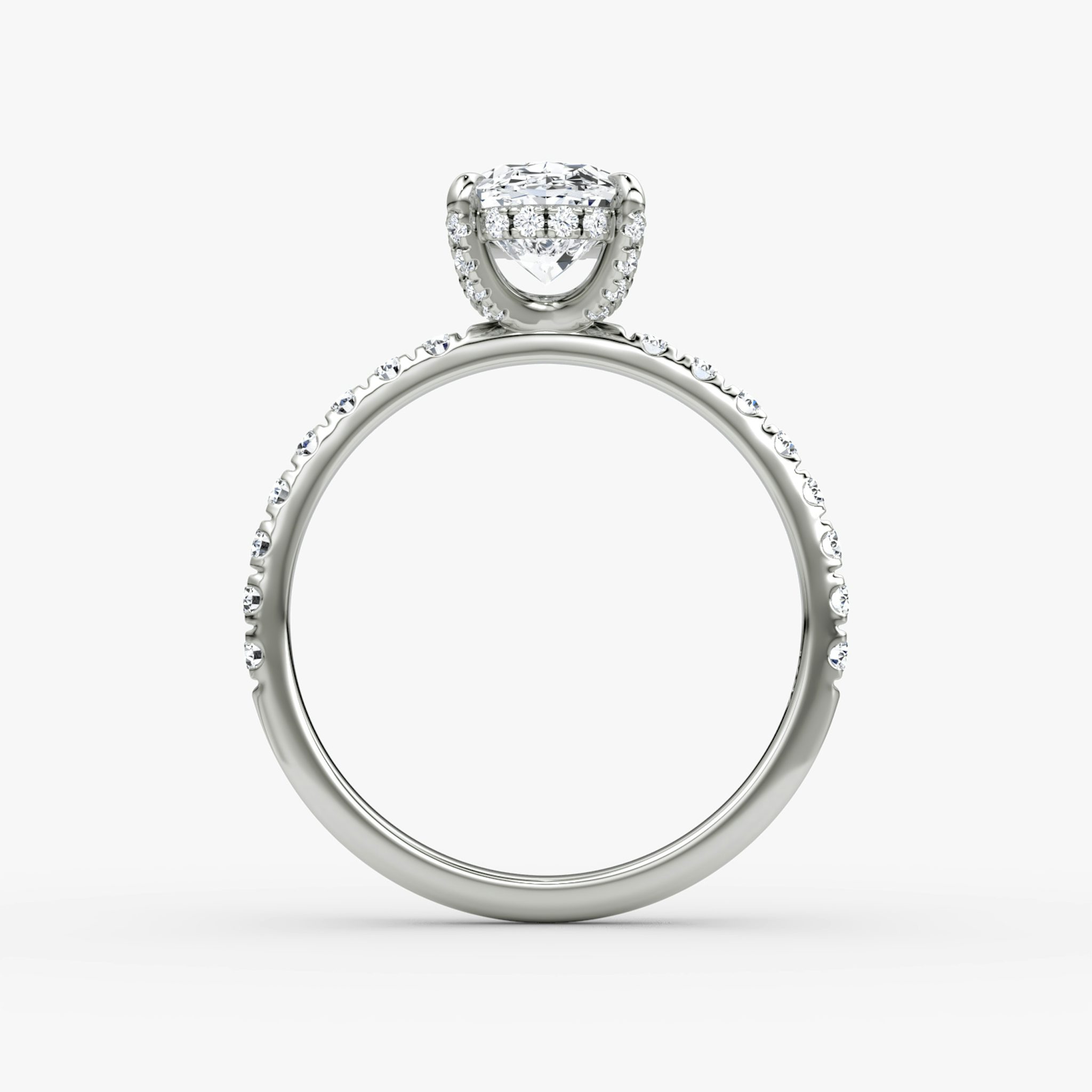 The Classic Hidden Halo | Oval | Platinum | bandAccent: Pavé | bandWidth: large | prongStyle: Pavé | diamondOrientation: vertical | caratWeight: other