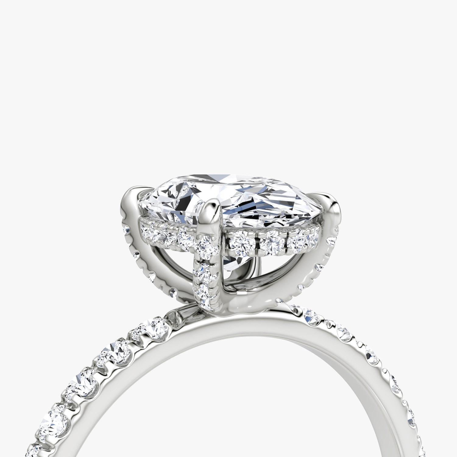 The Classic Hidden Halo | Oval | Platinum | bandAccent: Pavé | bandWidth: large | prongStyle: Pavé | diamondOrientation: vertical | caratWeight: other