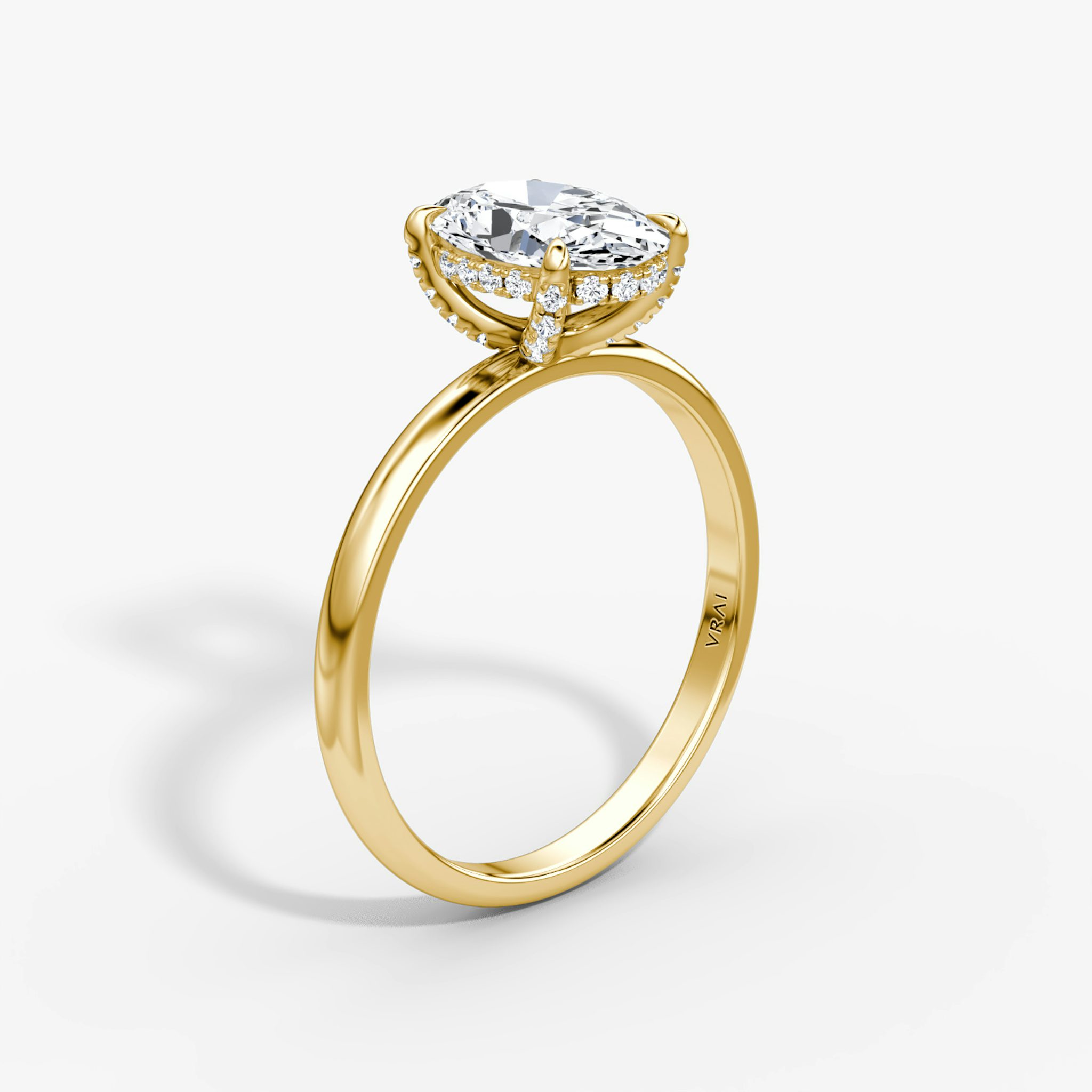 The Classic Hidden Halo | Oval | 18k | Yellow Gold | bandAccent: Plain | bandWidth: large | prongStyle: Pavé | diamondOrientation: vertical | caratWeight: other