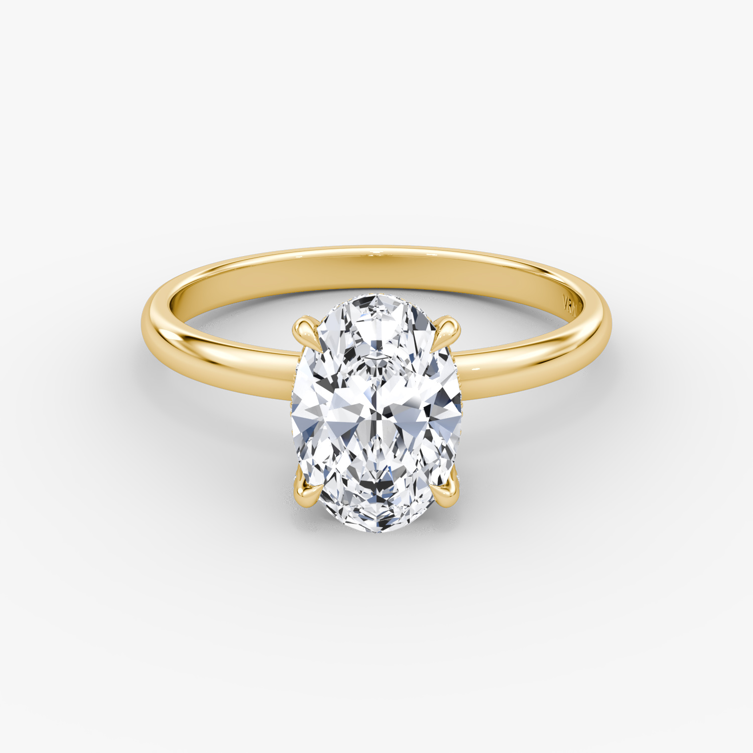 The Classic Hidden Halo | Oval | 18k | Yellow Gold | bandAccent: Plain | bandWidth: large | prongStyle: Pavé | diamondOrientation: vertical | caratWeight: other