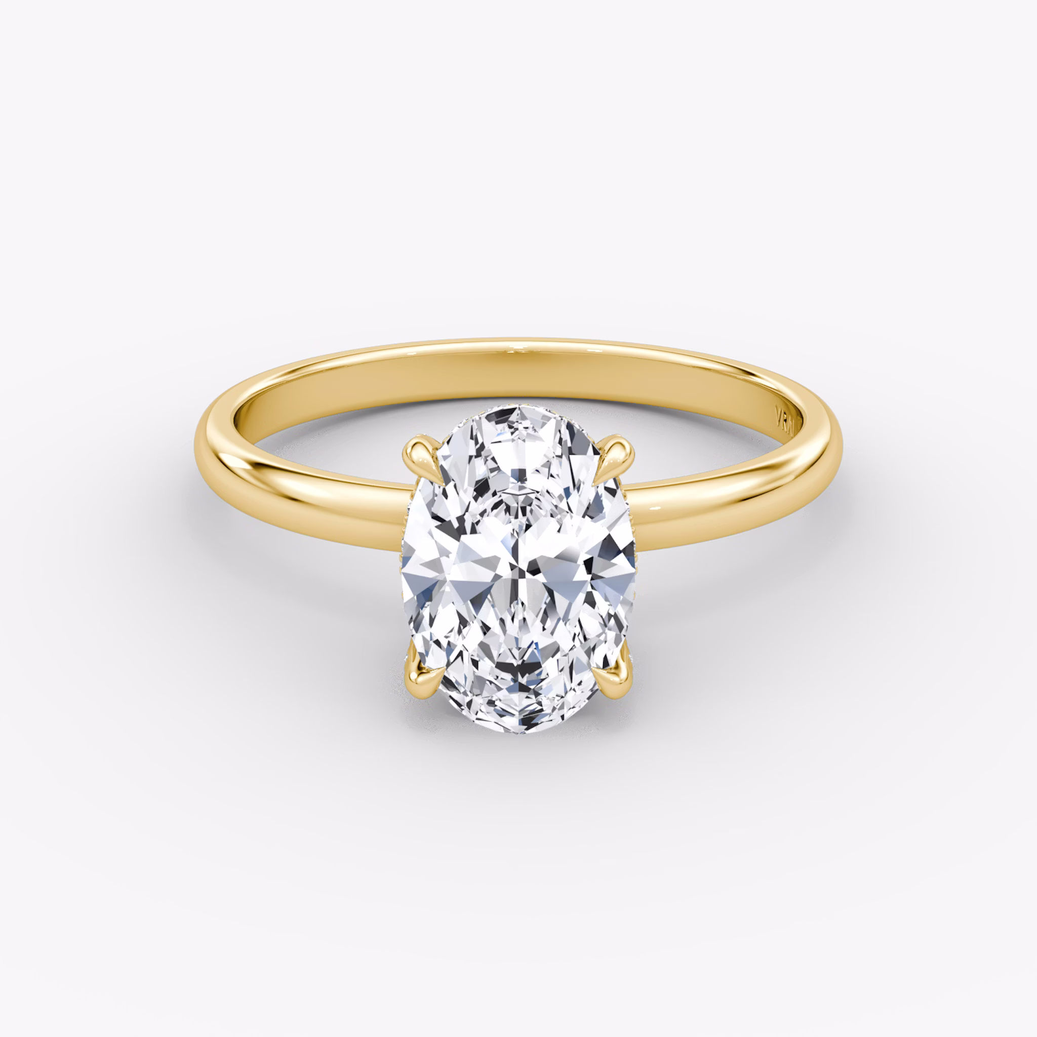 The Classic Hidden Halo | Oval | 18k | Yellow Gold | bandAccent: Plain | bandWidth: large | prongStyle: Pavé | diamondOrientation: vertical | caratWeight: other