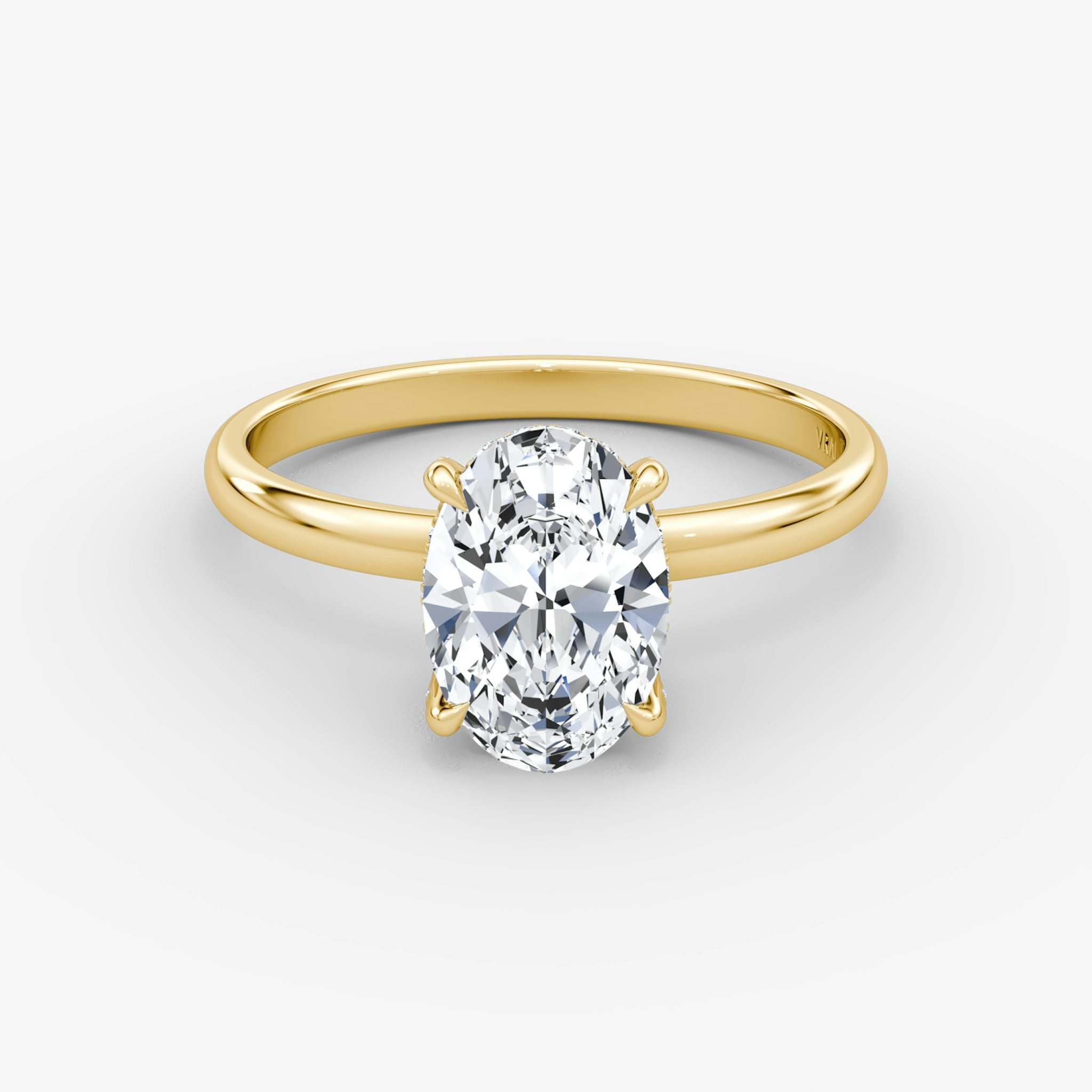 The Classic Hidden Halo | Oval | 18k | Yellow Gold | bandAccent: Plain | bandWidth: large | prongStyle: Pavé | diamondOrientation: vertical | caratWeight: other