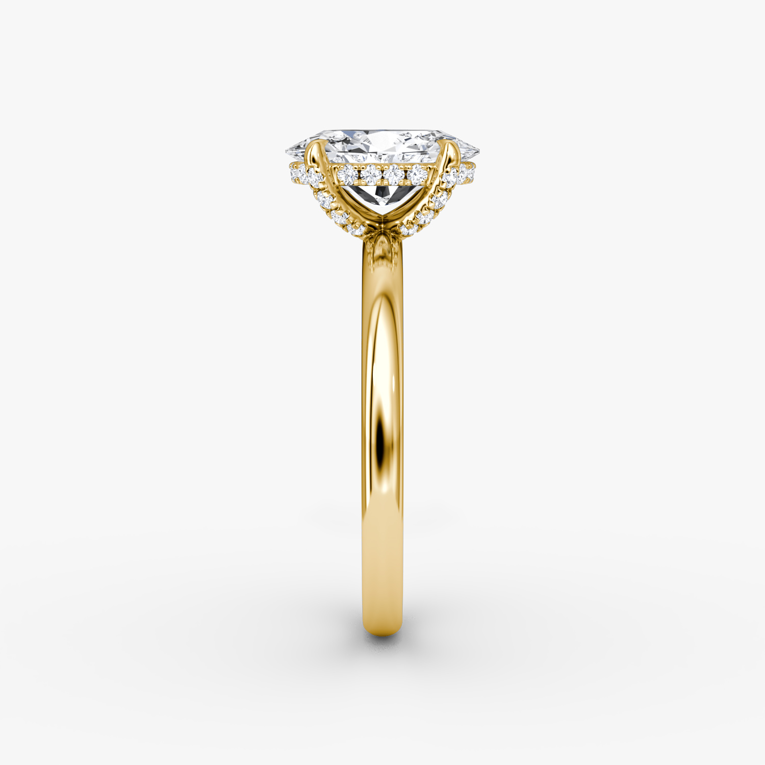 The Classic Hidden Halo | Oval | 18k | Yellow Gold | bandAccent: Plain | bandWidth: large | prongStyle: Pavé | diamondOrientation: vertical | caratWeight: other
