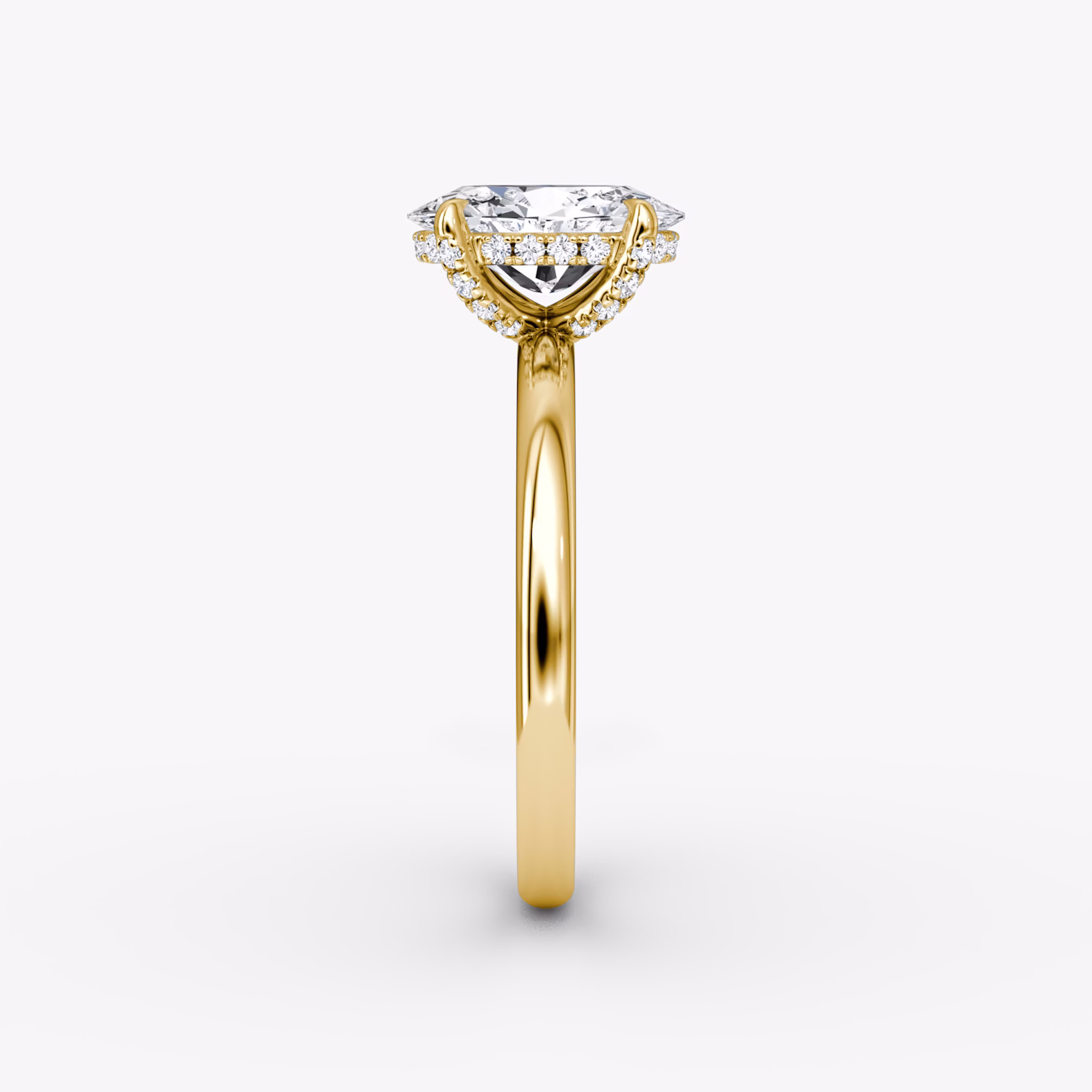 The Classic Hidden Halo | Oval | 18k | Yellow Gold | bandAccent: Plain | bandWidth: large | prongStyle: Pavé | diamondOrientation: vertical | caratWeight: other
