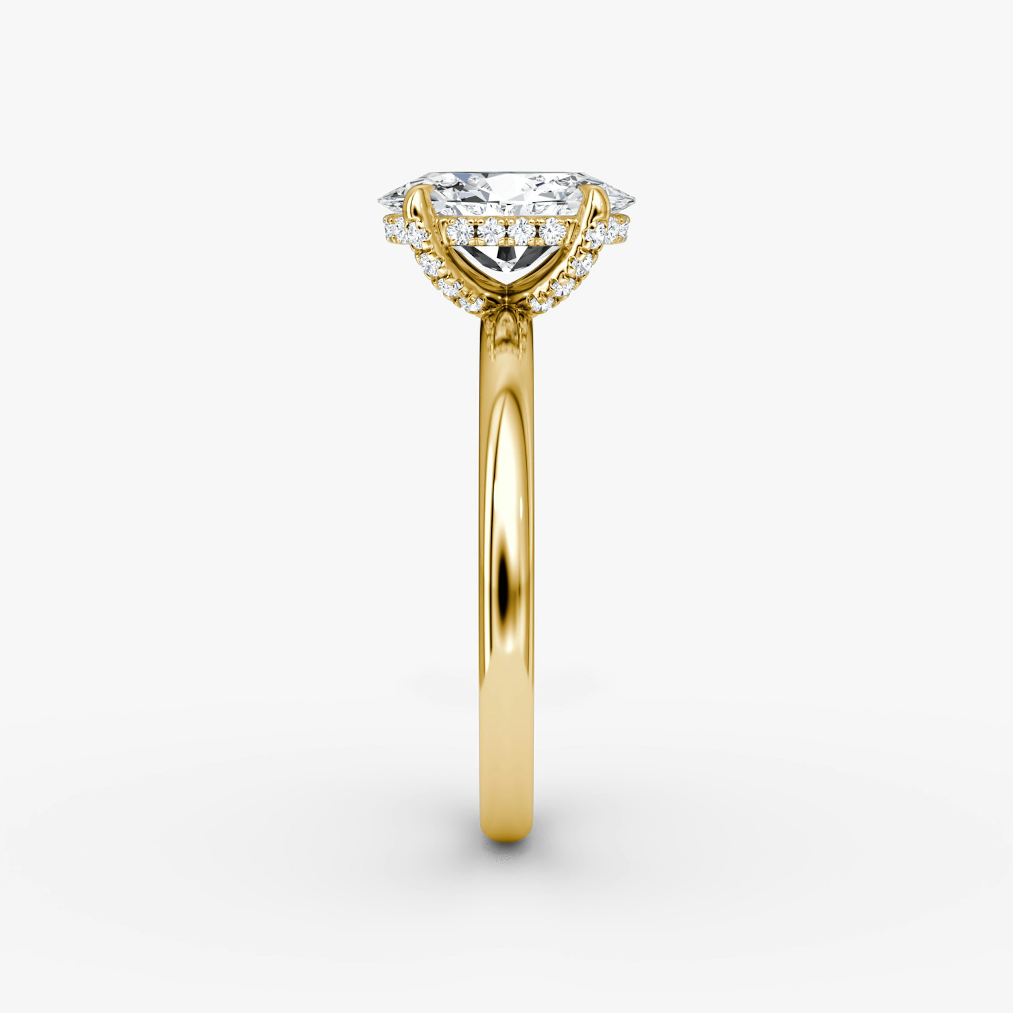 The Classic Hidden Halo | Oval | 18k | Yellow Gold | bandAccent: Plain | bandWidth: large | prongStyle: Pavé | diamondOrientation: vertical | caratWeight: other