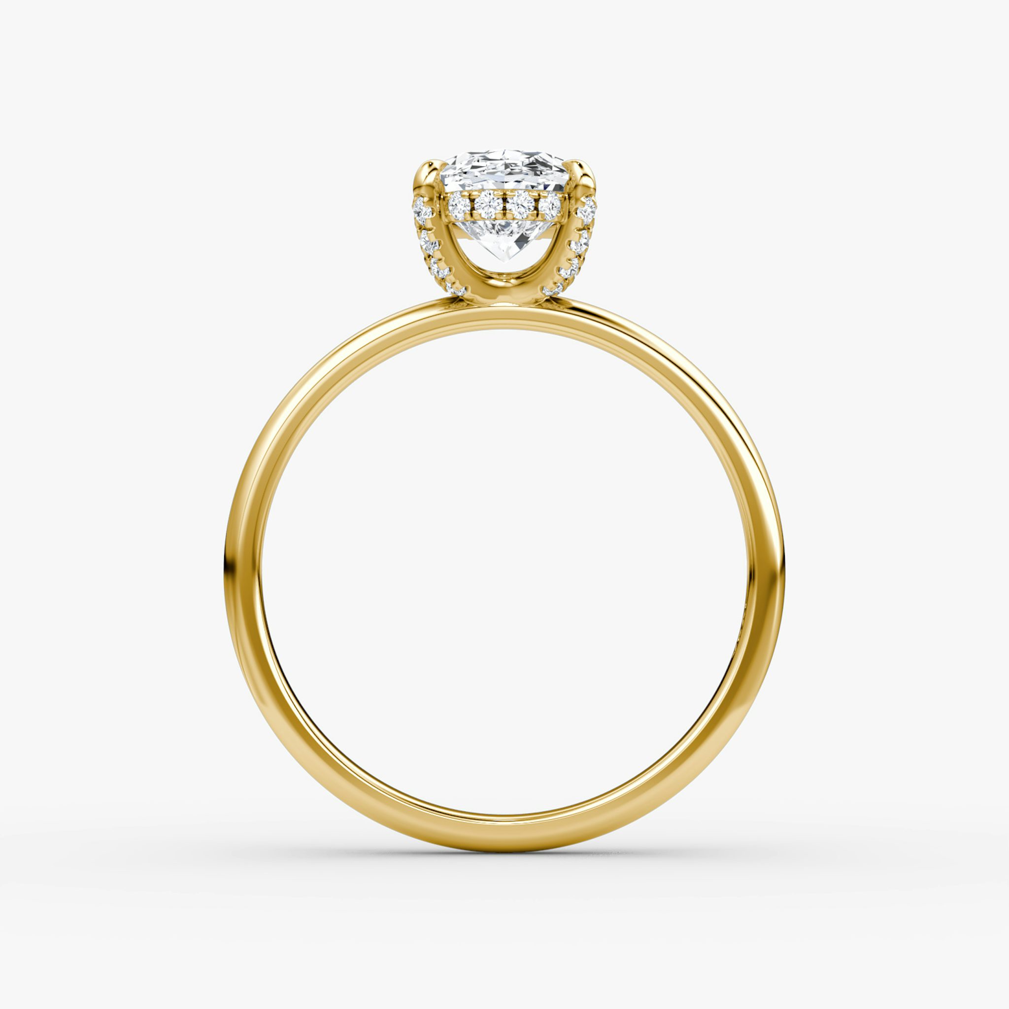 The Classic Hidden Halo | Oval | 18k | Yellow Gold | bandAccent: Plain | bandWidth: large | prongStyle: Pavé | diamondOrientation: vertical | caratWeight: other
