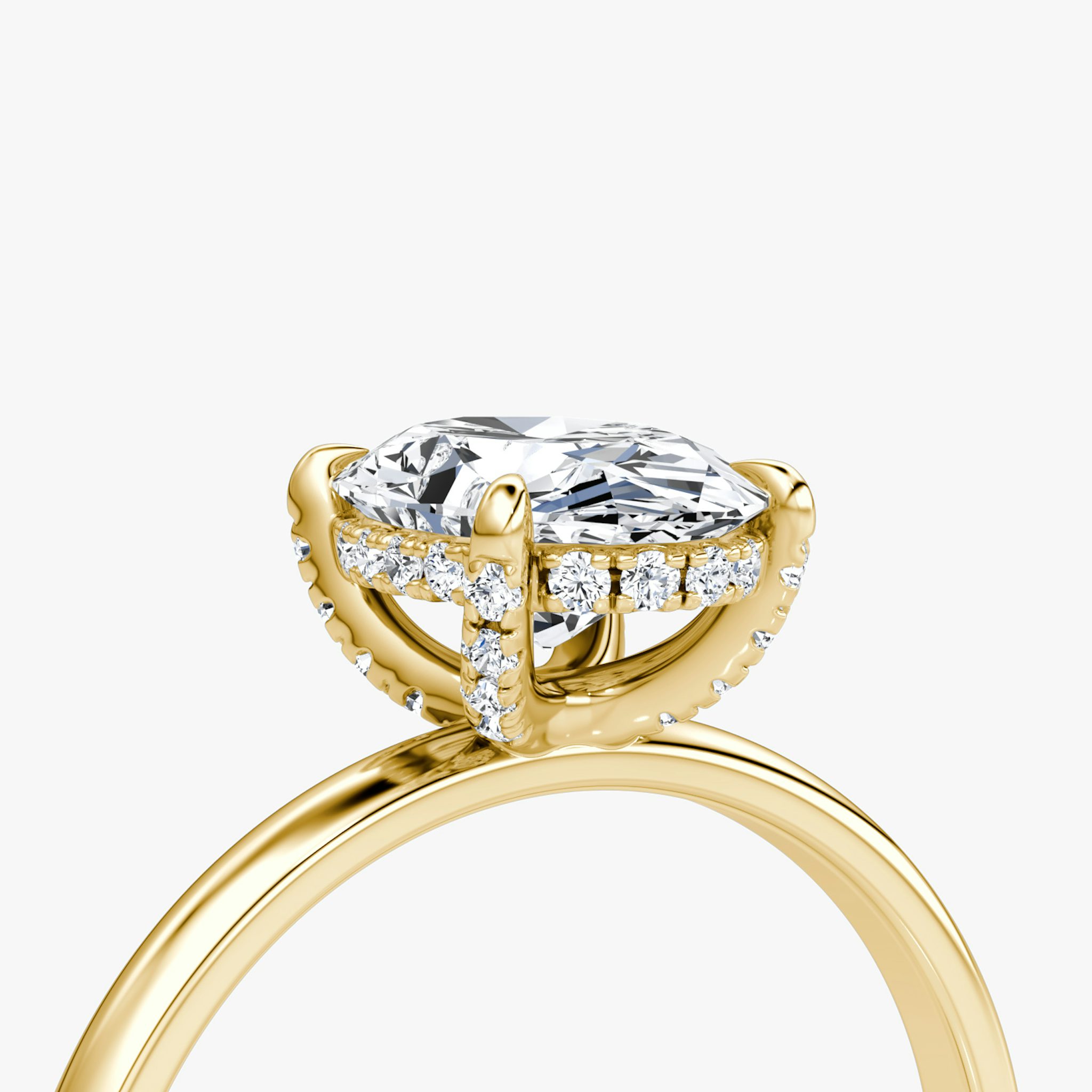 The Classic Hidden Halo | Oval | 18k | Yellow Gold | bandAccent: Plain | bandWidth: large | prongStyle: Pavé | diamondOrientation: vertical | caratWeight: other