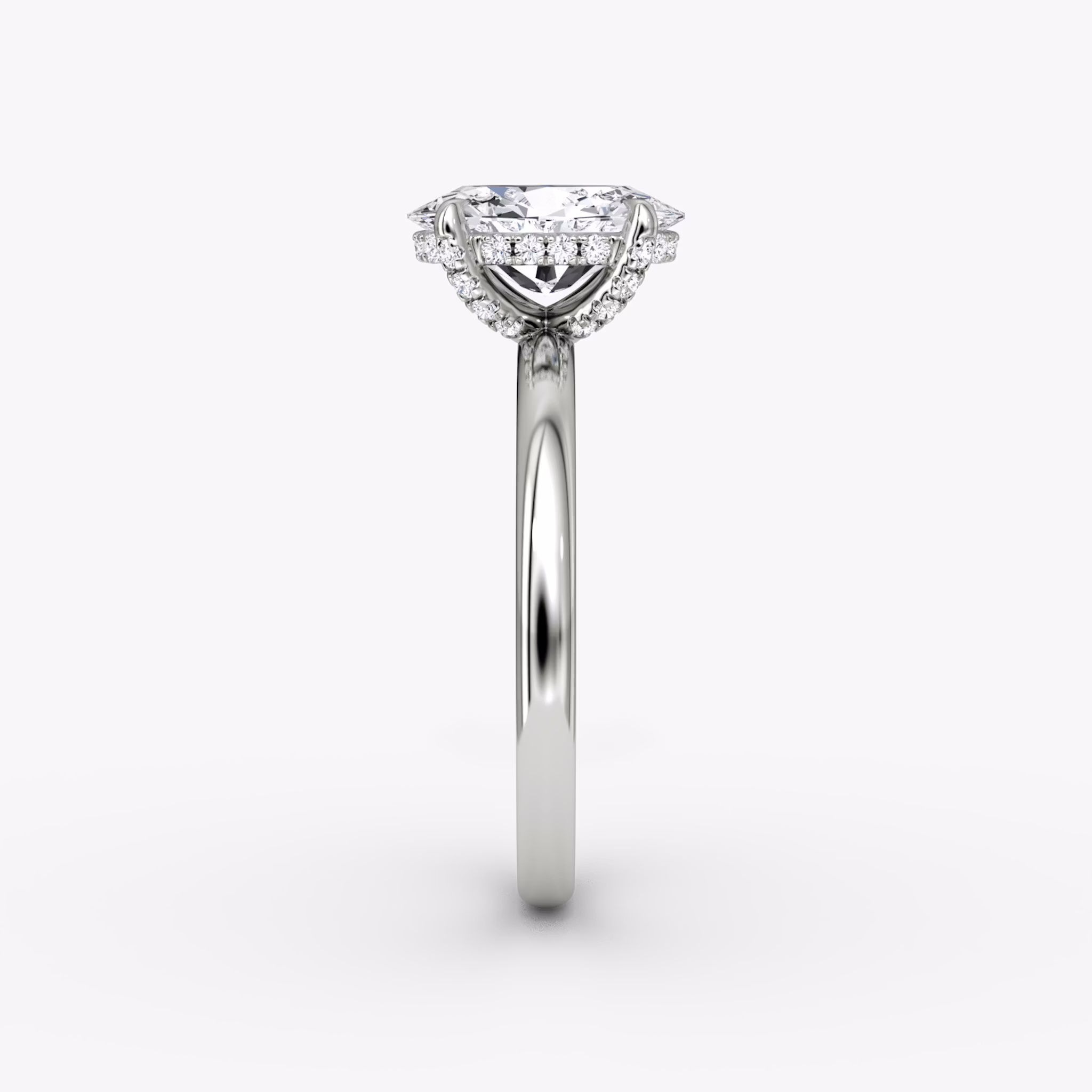 The Classic Hidden Halo | Oval | Platinum | bandAccent: Plain | bandWidth: large | prongStyle: Pavé | diamondOrientation: vertical | caratWeight: other